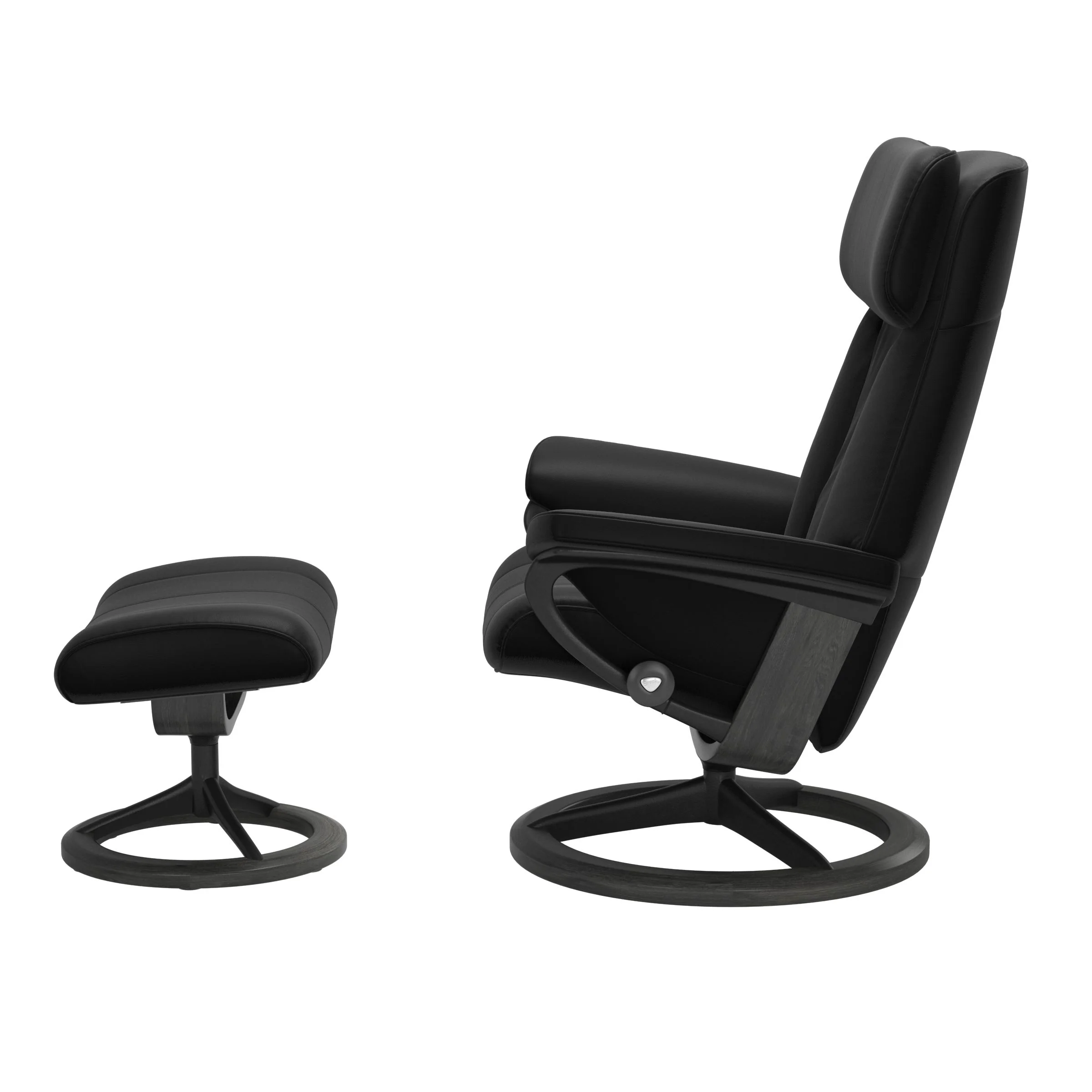Stressless Paul Signature Sessel mit Hocker M Leder Batick Black Grau Mattschwarz