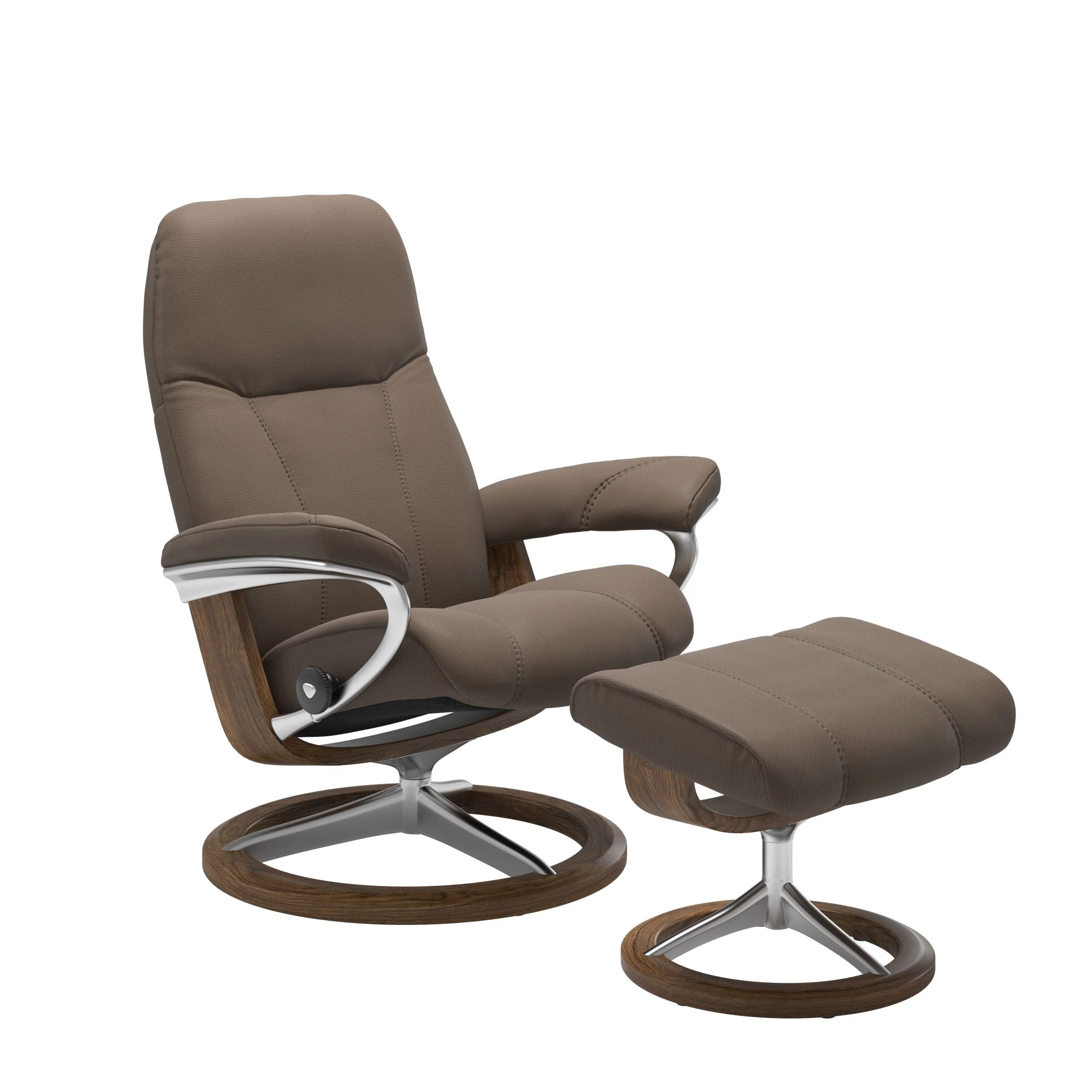 Stressless Consul Signature Sessel mit Hocker M Leder Batick Mole Teak Chrom