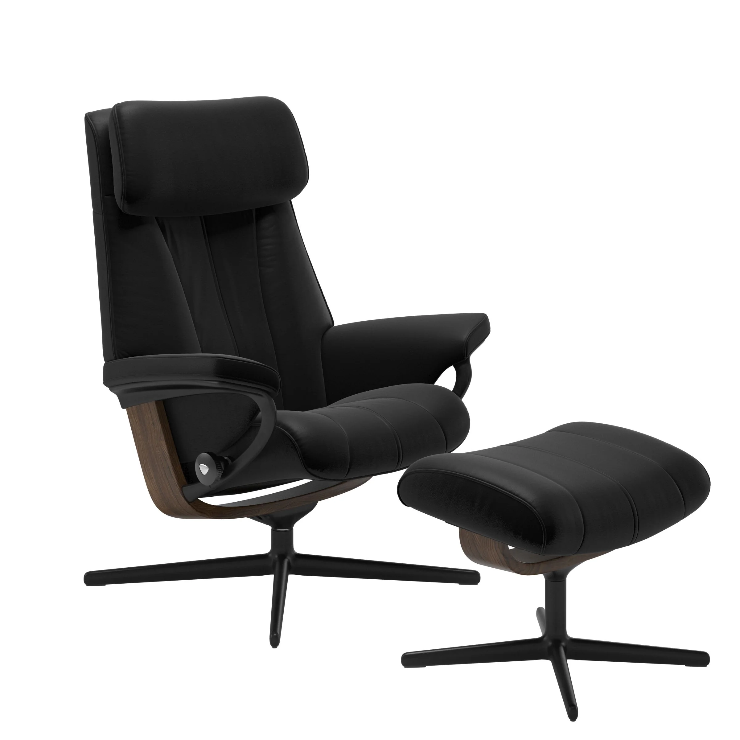 Stressless Paul Cross Sessel mit Hocker M Leder Batick Black Teak Mattschwarz