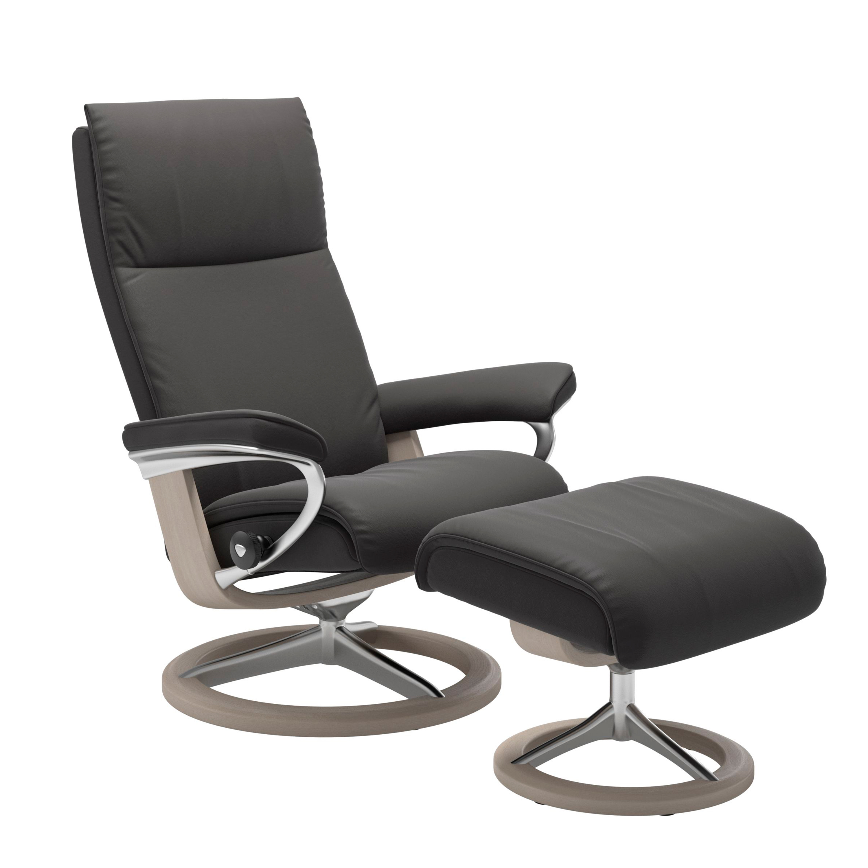 Stressless Aura Signature Sessel mit Hocker M Leder Paloma Rock Whitewash Chrom