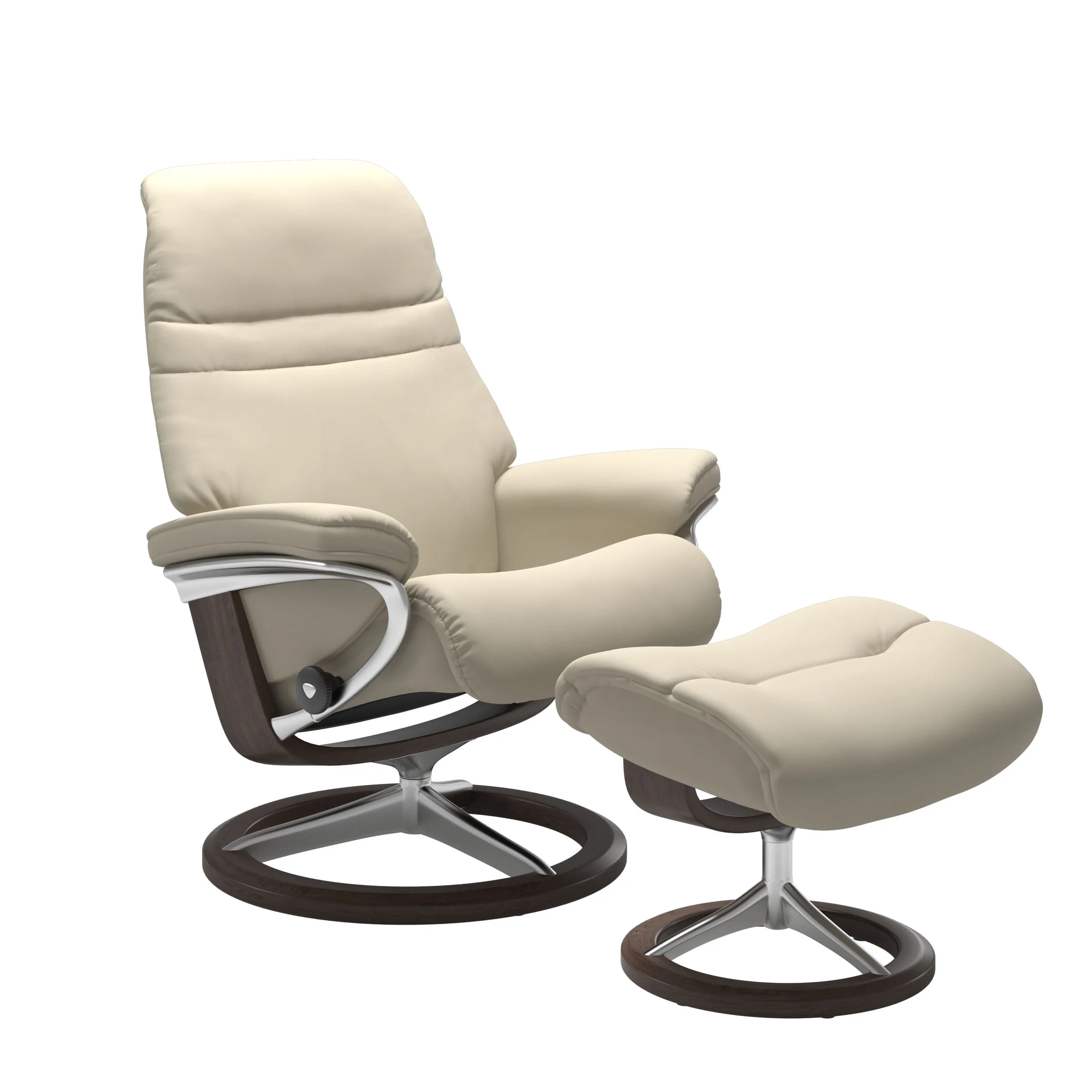 Stressless Sunrise Signature Sessel mit Hocker M Leder Batick Cream Wenge Chrom