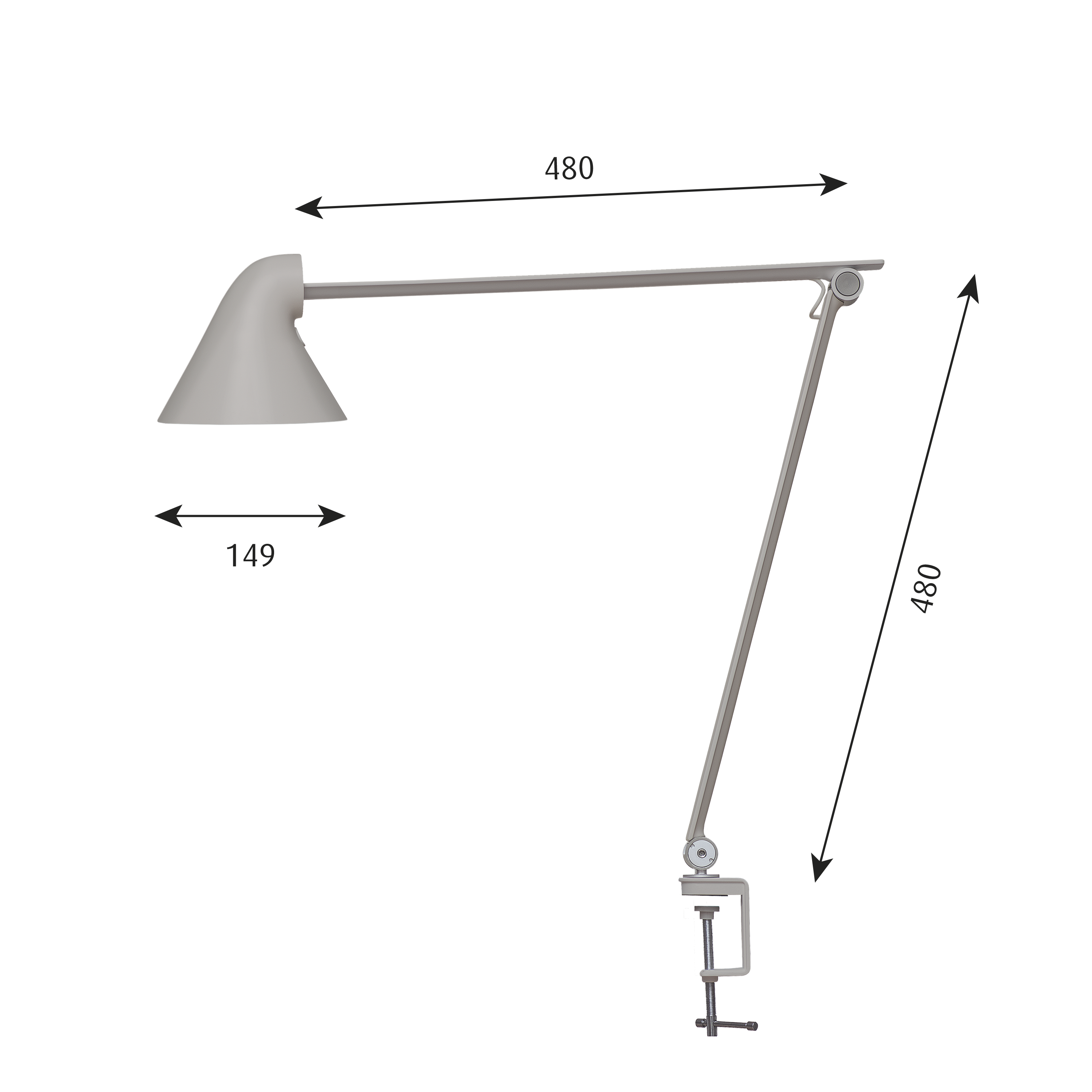 Louis Poulsen Tischleuchte NJP Tischklemme 2700K Hellgrau Aluminium