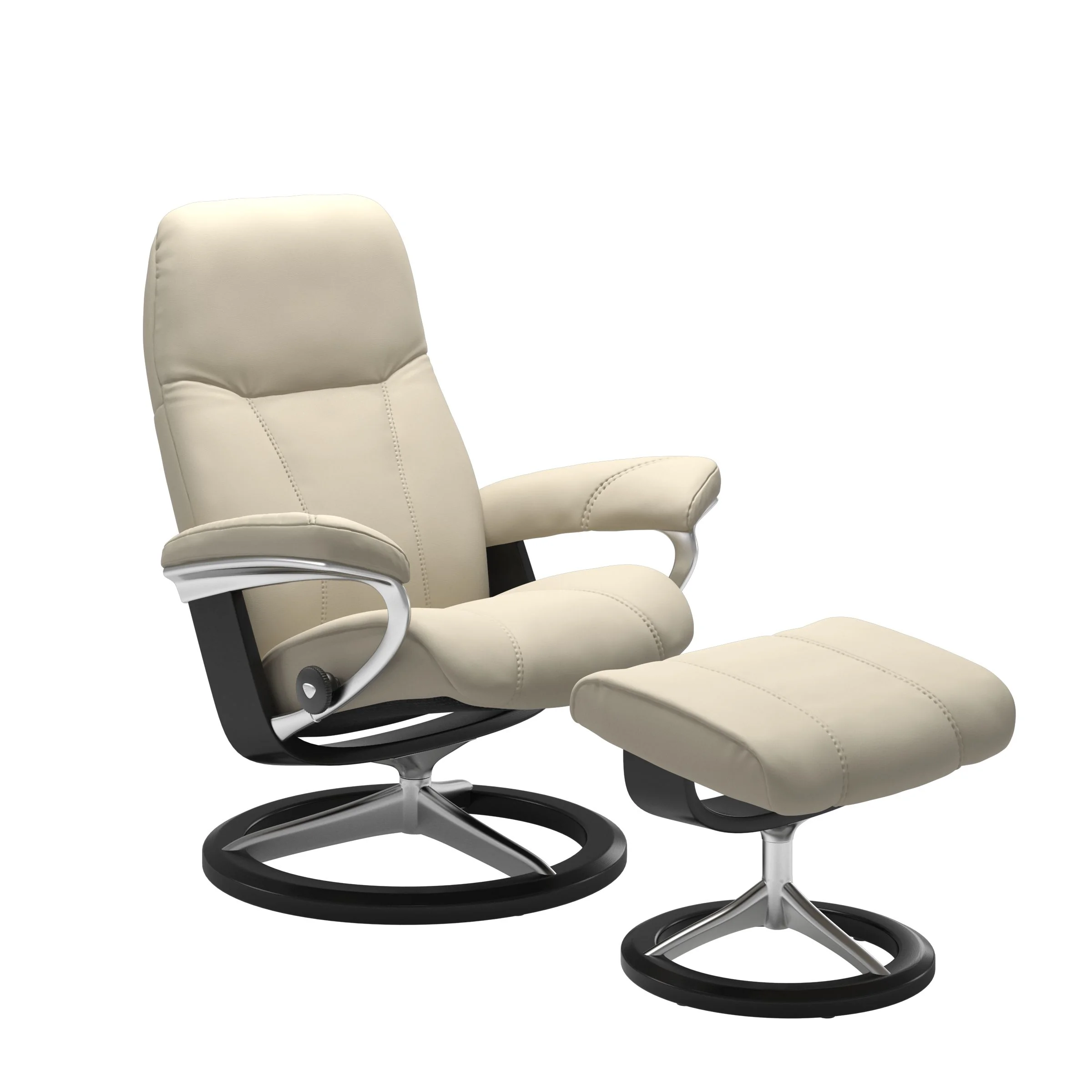 Stressless Consul Signature Sessel mit Hocker M Leder Batick Cream Schwarz Chrom