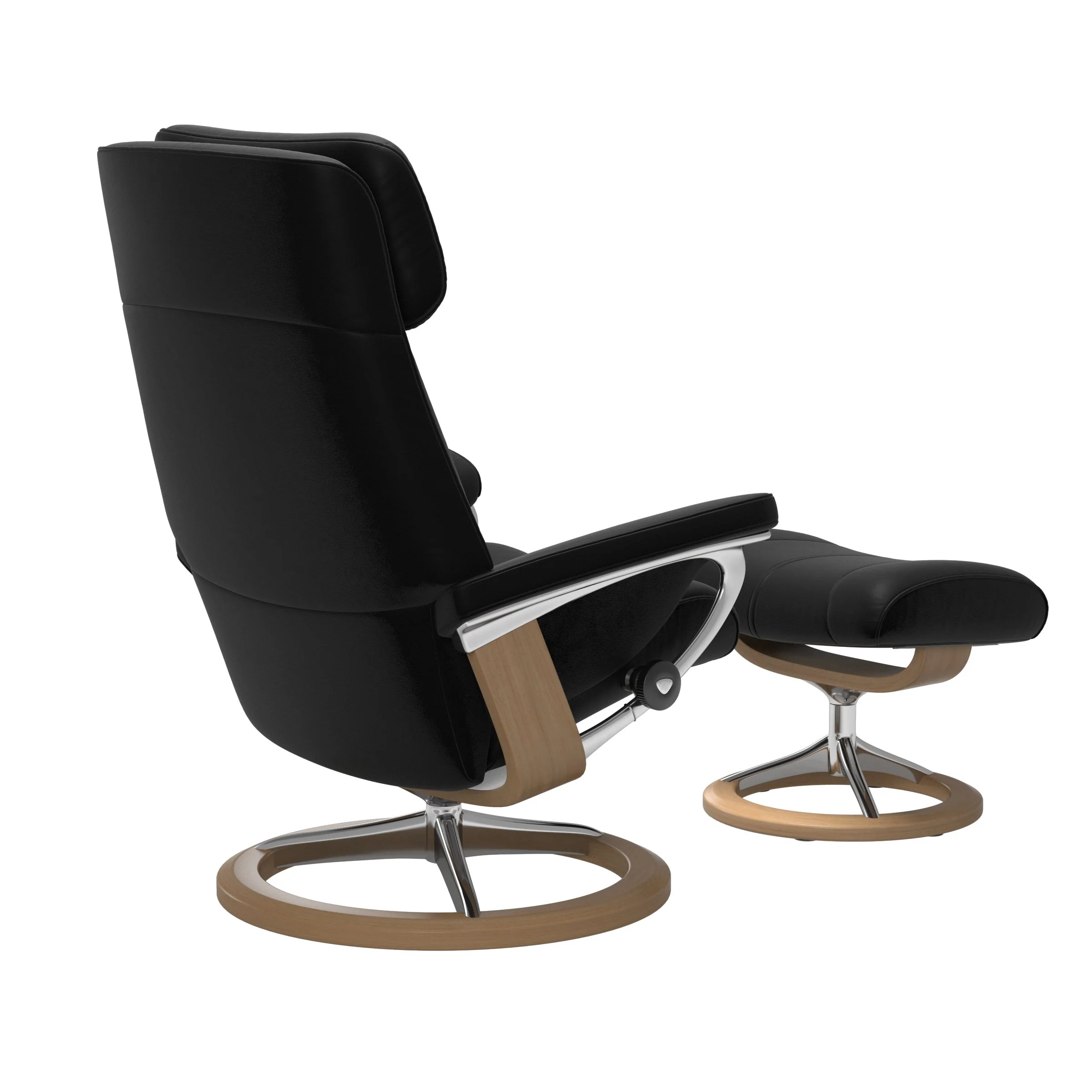 Stressless Paul Signature Sessel mit Hocker M Leder Batick Black Eiche Chrom