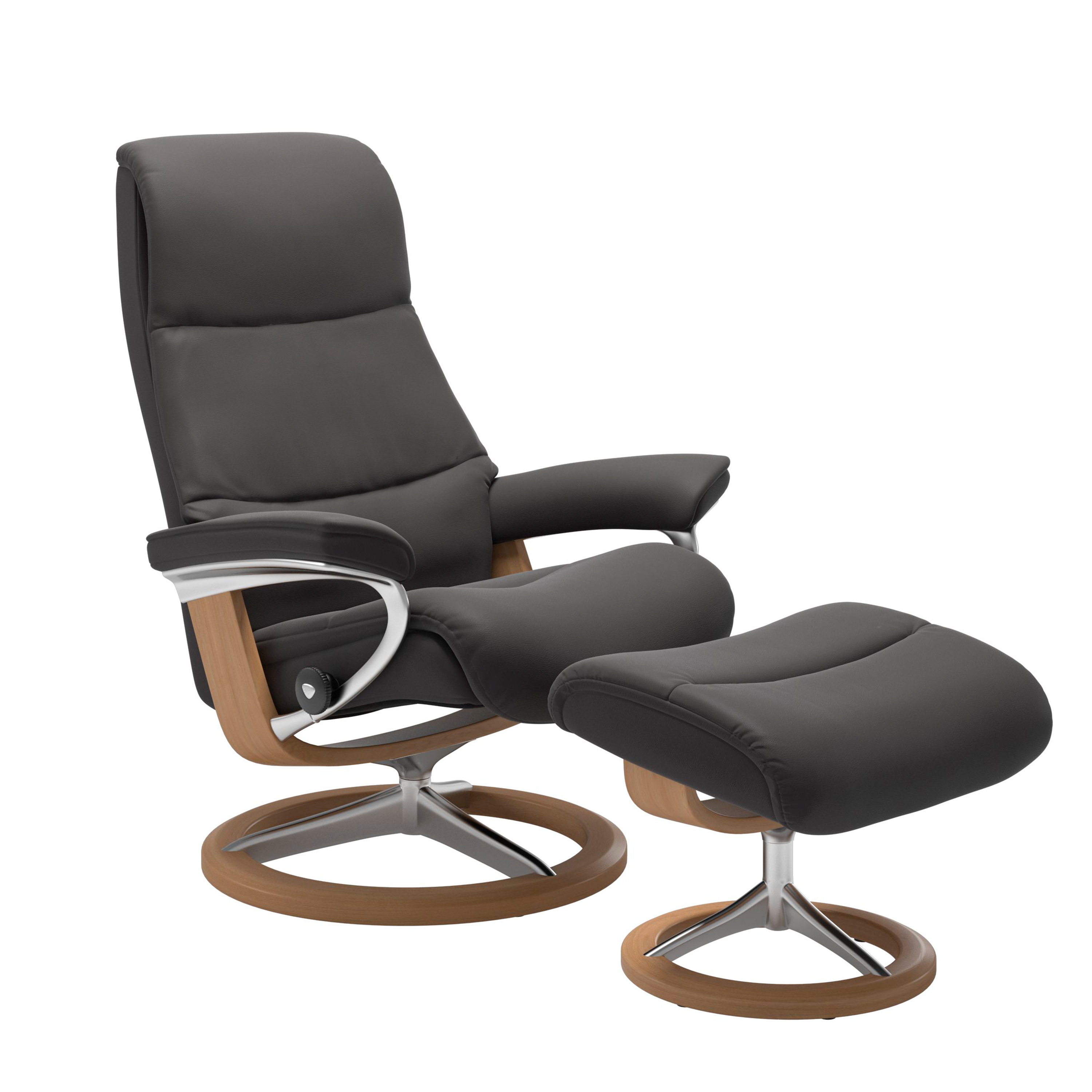 Stressless View Signature Sessel mit Hocker M Leder Paloma Rock Eiche Chrom