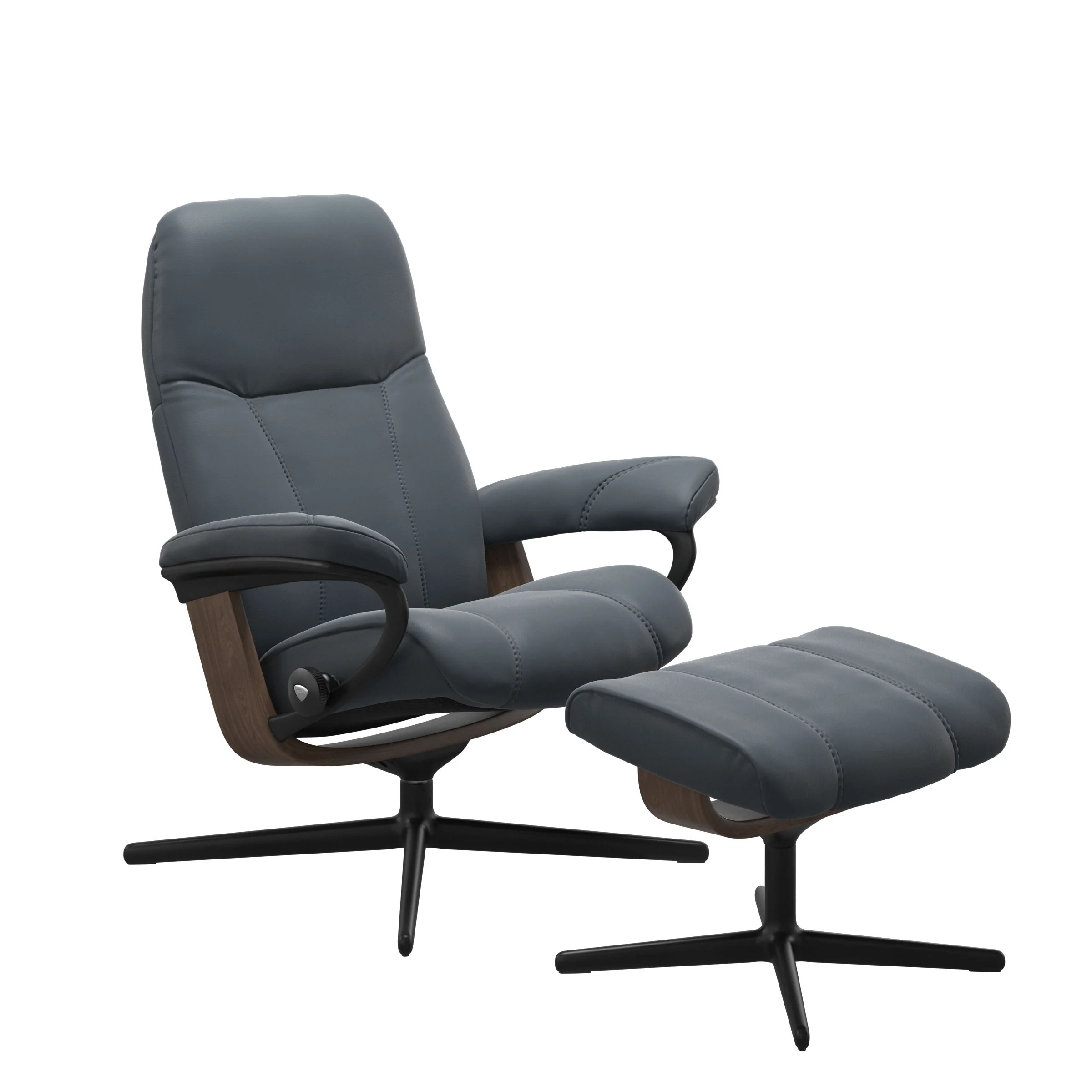 Stressless Consul Cross Sessel mit Hocker M Leder Batick Walnuss Mattschwarz