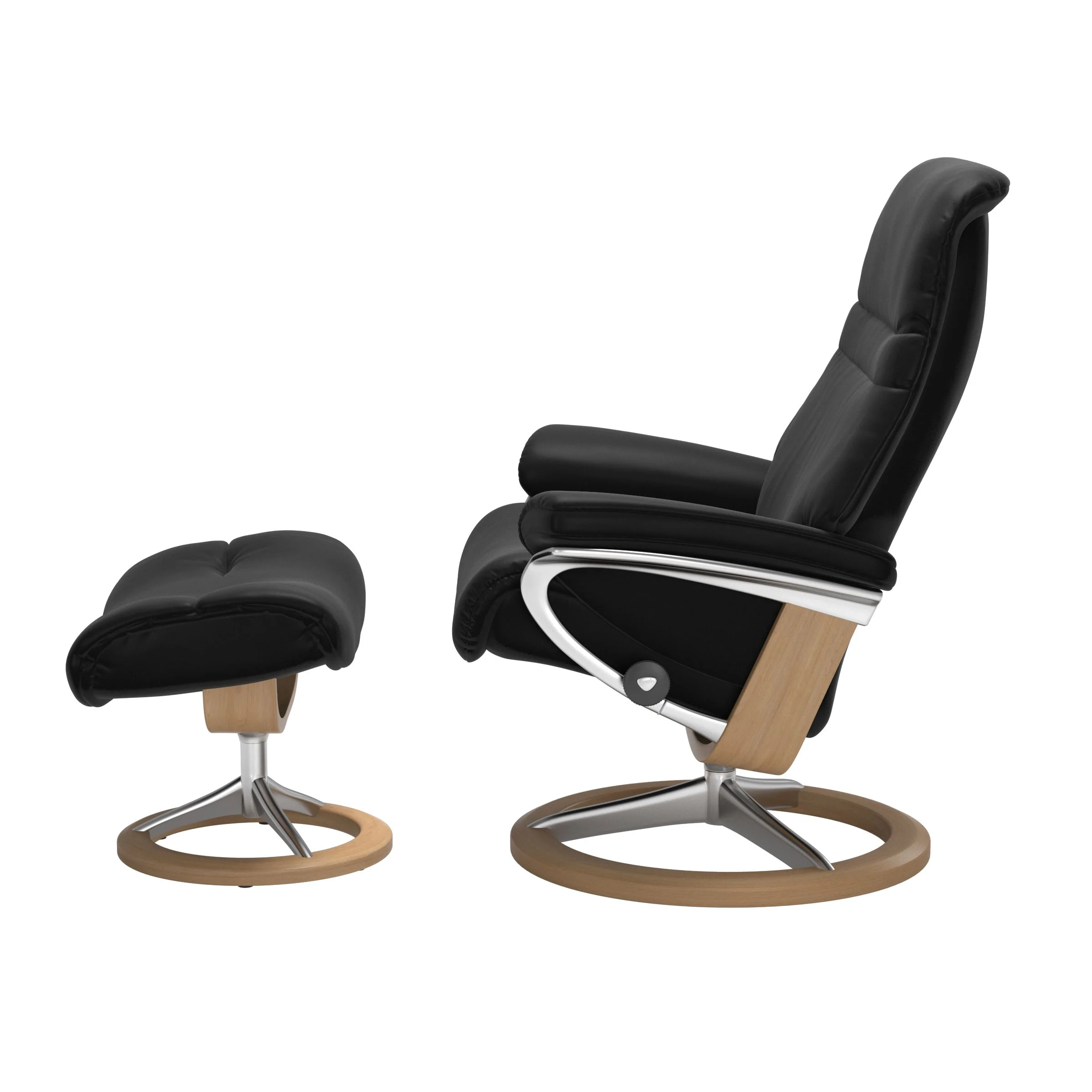 Stressless Sunrise Signature Sessel mit Hocker M Leder Batick Black Eiche Chrom