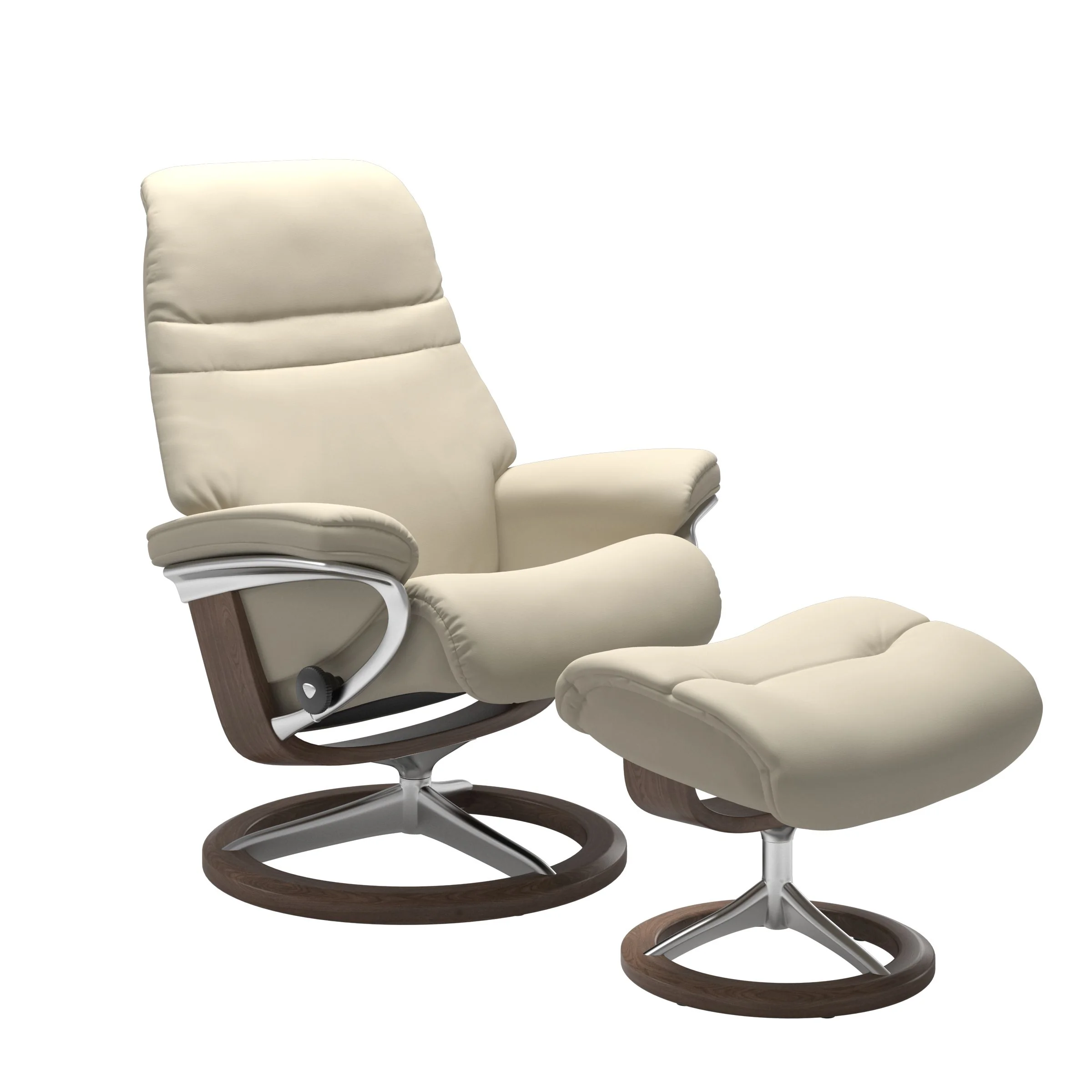 Stressless Sunrise Signature Sessel mit Hocker M Leder Batick Cream Walnuss Chrom