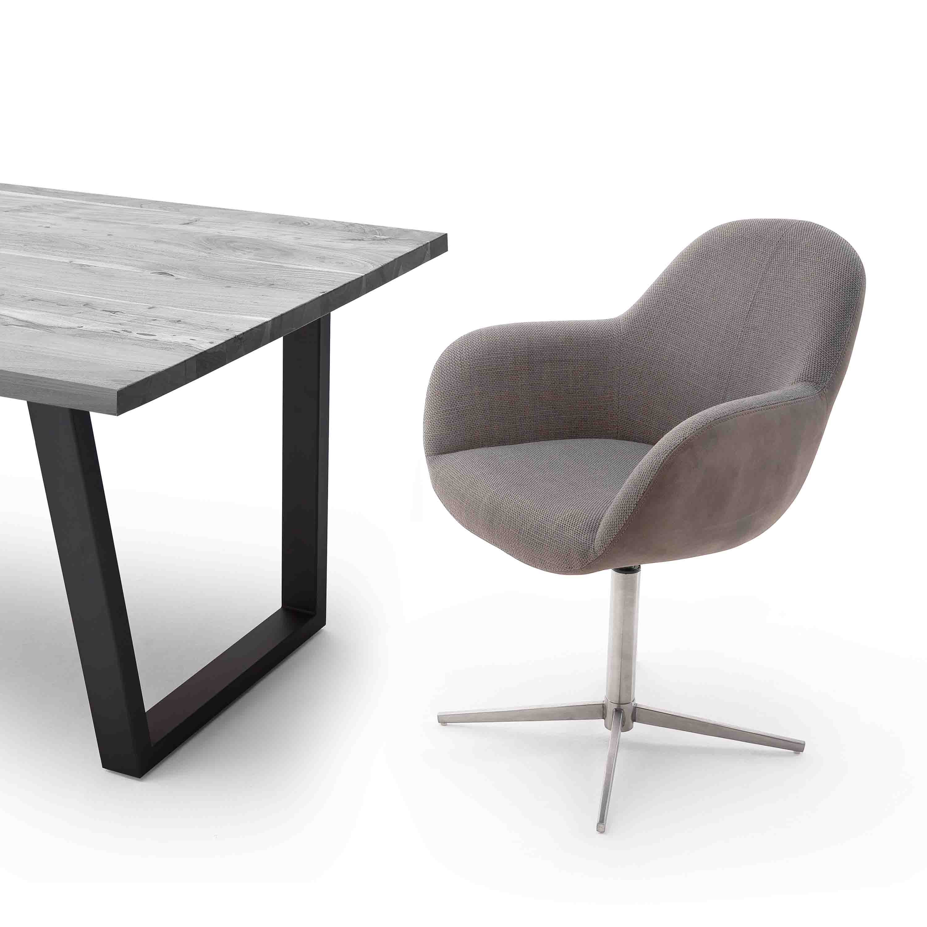 MCA Furniture Kreuzfußstuhl Melrose 2er-Set mit Armlehne Cappuccino/Edelstahl