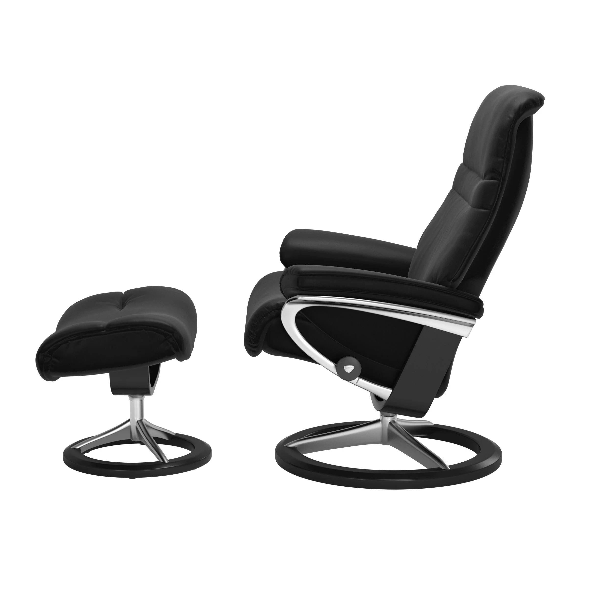 Stressless Sunrise Signature Sessel mit Hocker M Leder Batick Black Schwarz Chrom