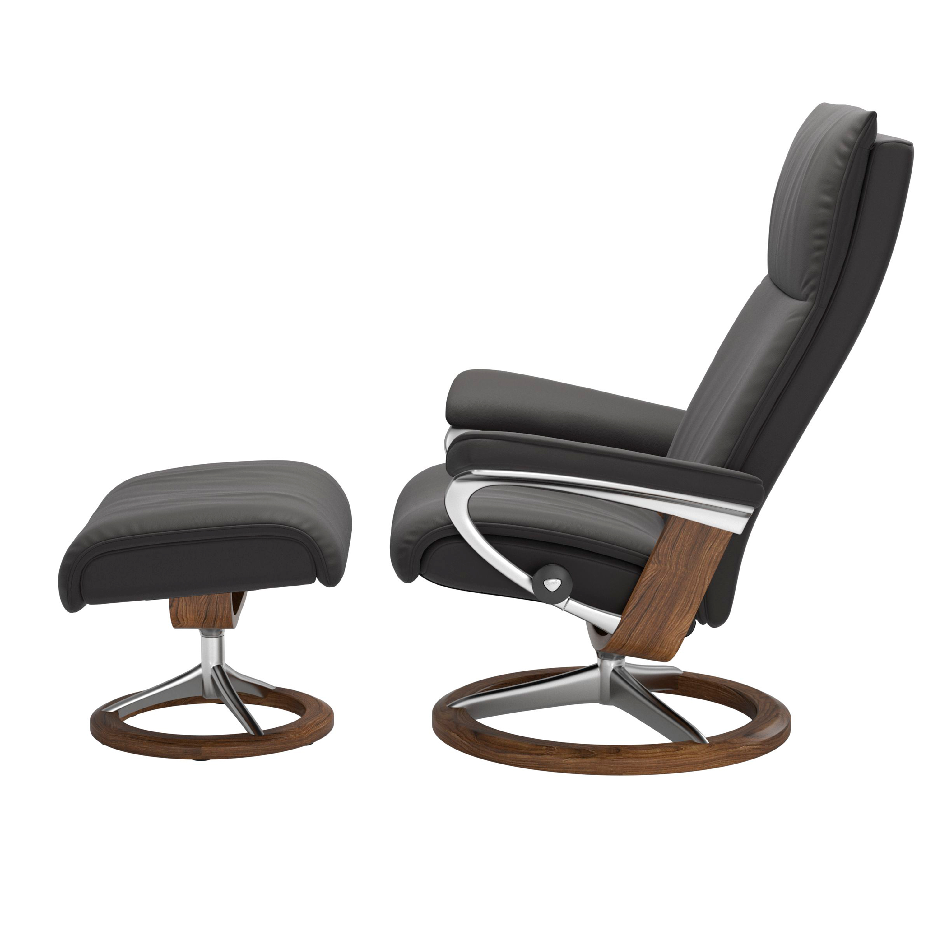 Stressless Aura Signature Sessel mit Hocker M Leder Paloma Rock Teak Chrom