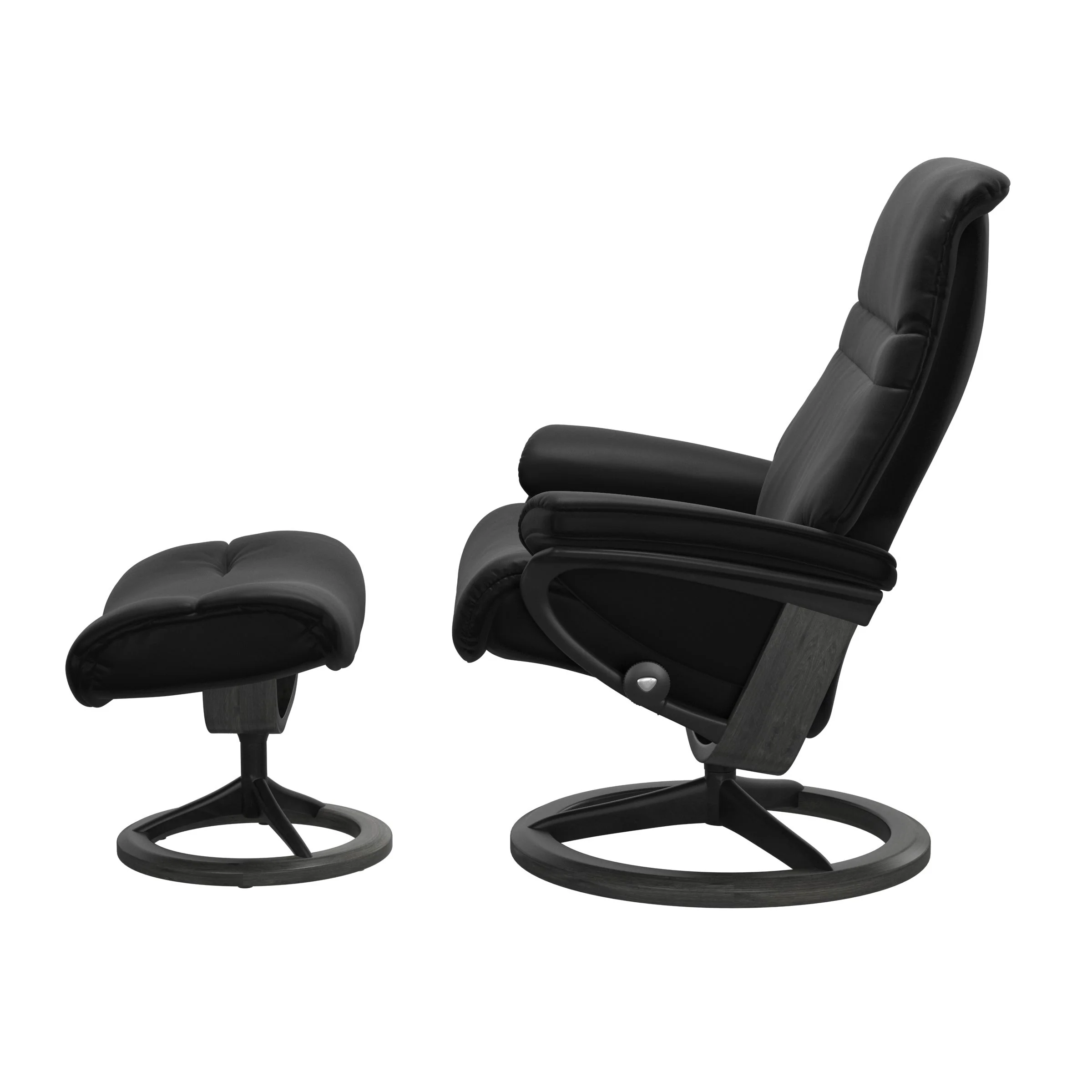 Stressless Sunrise Signature Sessel mit Hocker M Leder Batick Black Grau Mattschwarz