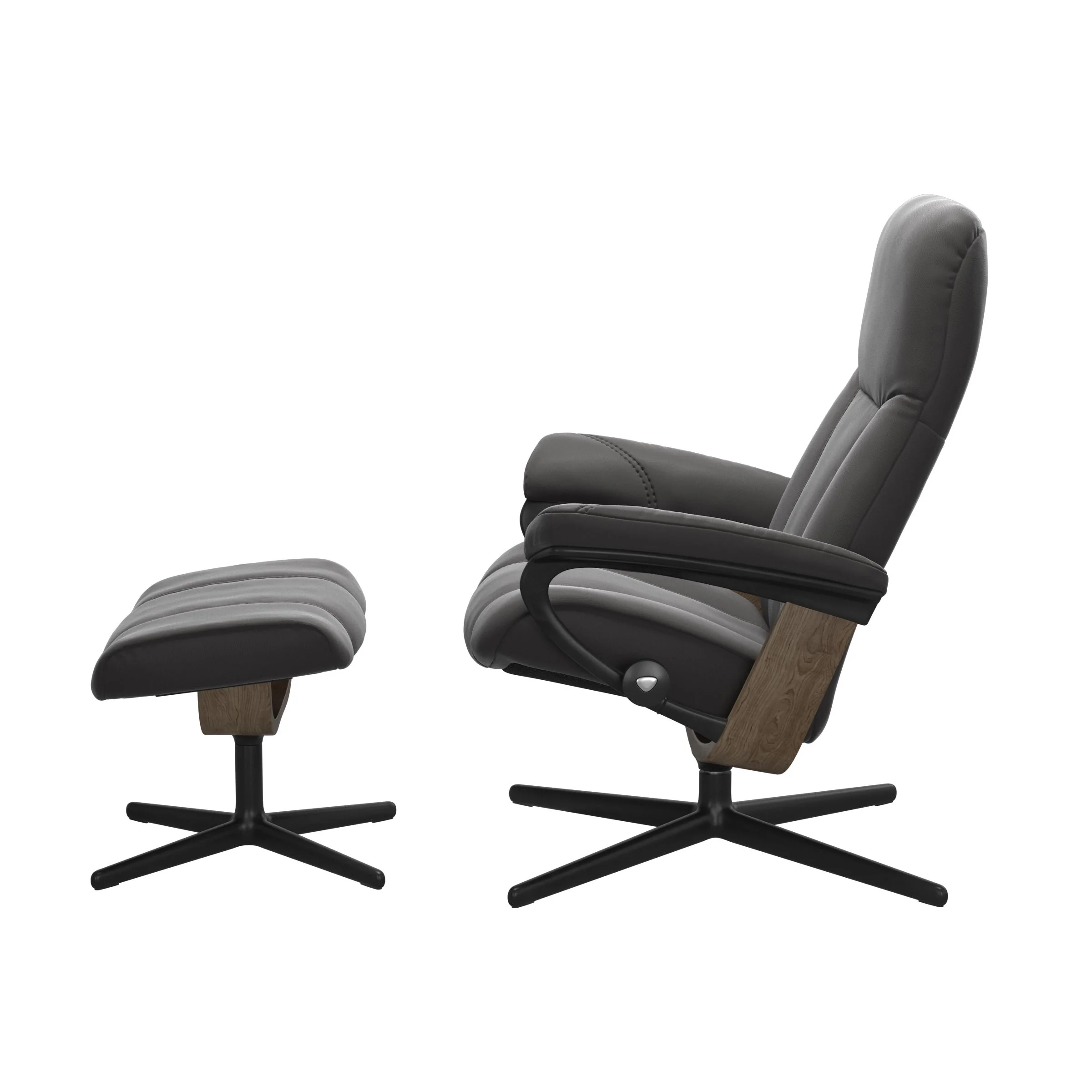 Stressless Consul Cross Sessel mit Hocker M Leder Paloma Rock Mattschwarz