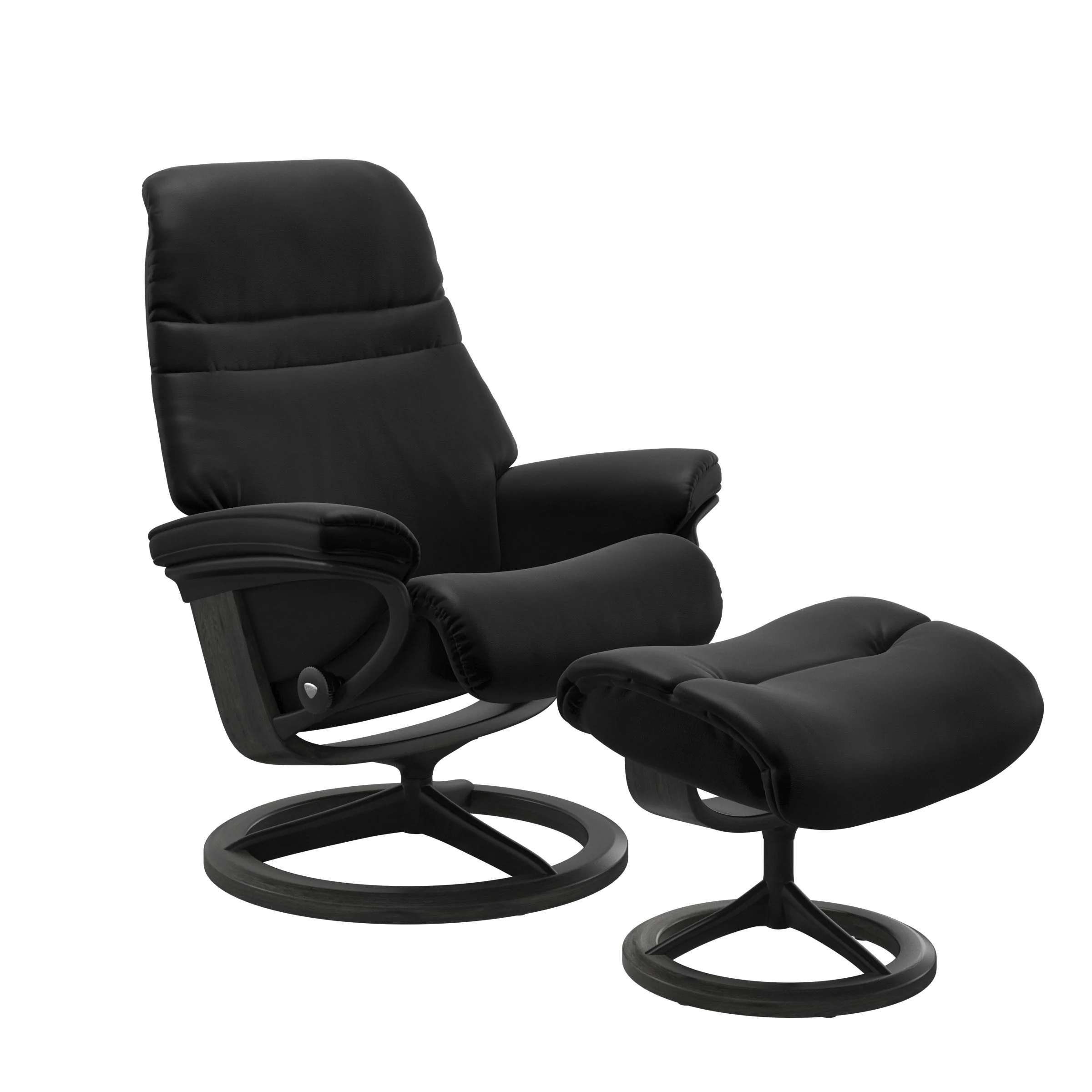 Stressless Sunrise Signature Sessel mit Hocker M Leder Batick Black Grau Mattschwarz