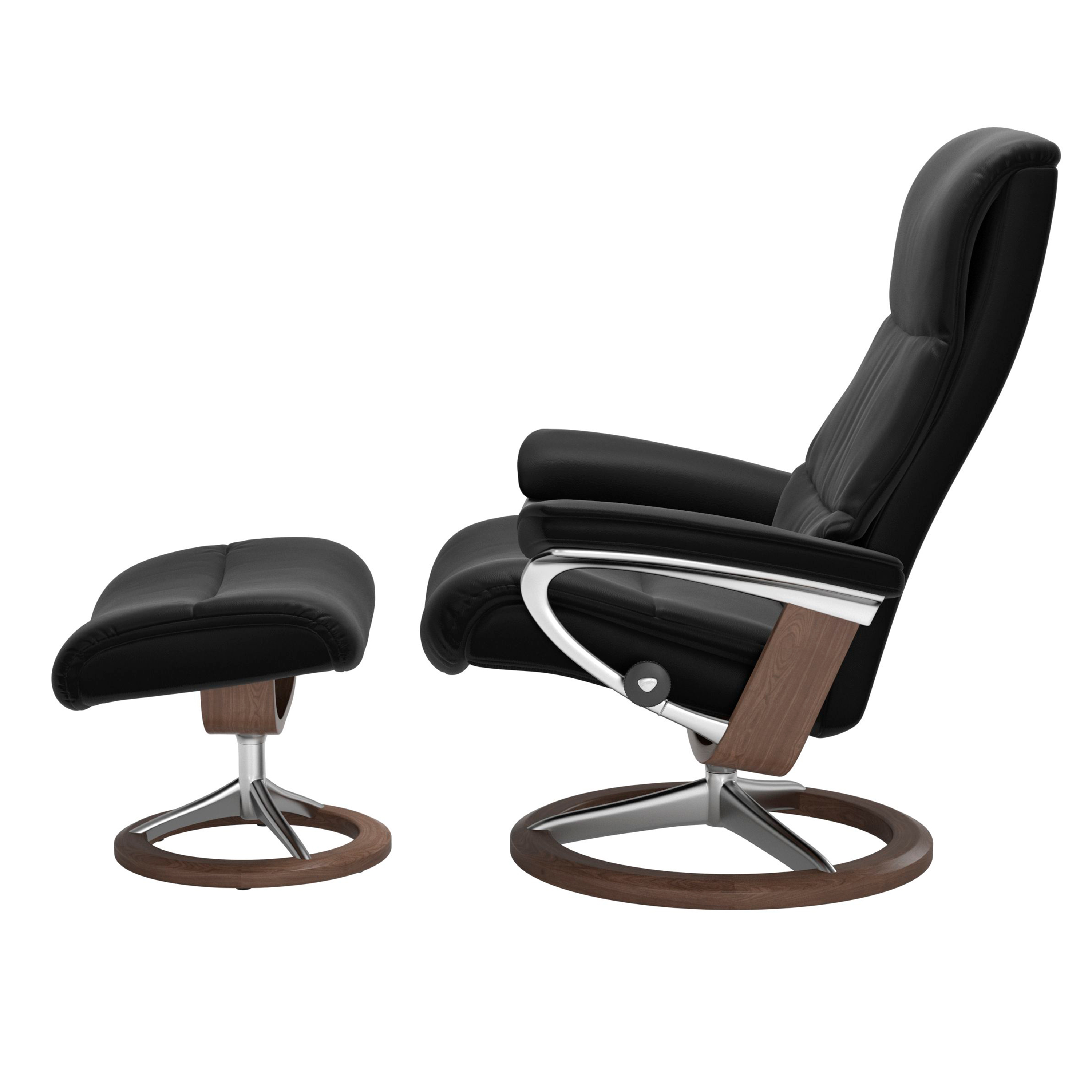 Stressless View Signature Sessel mit Hocker M Leder Paloma Black Walnuss Chrom