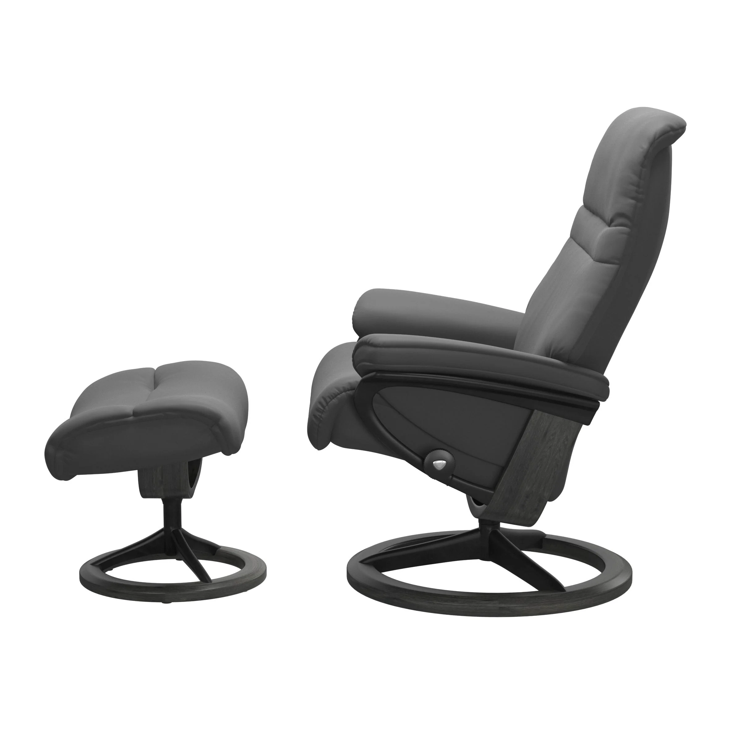 Stressless Sunrise Signature Sessel mit Hocker M Leder Batick Grau Mattschwarz