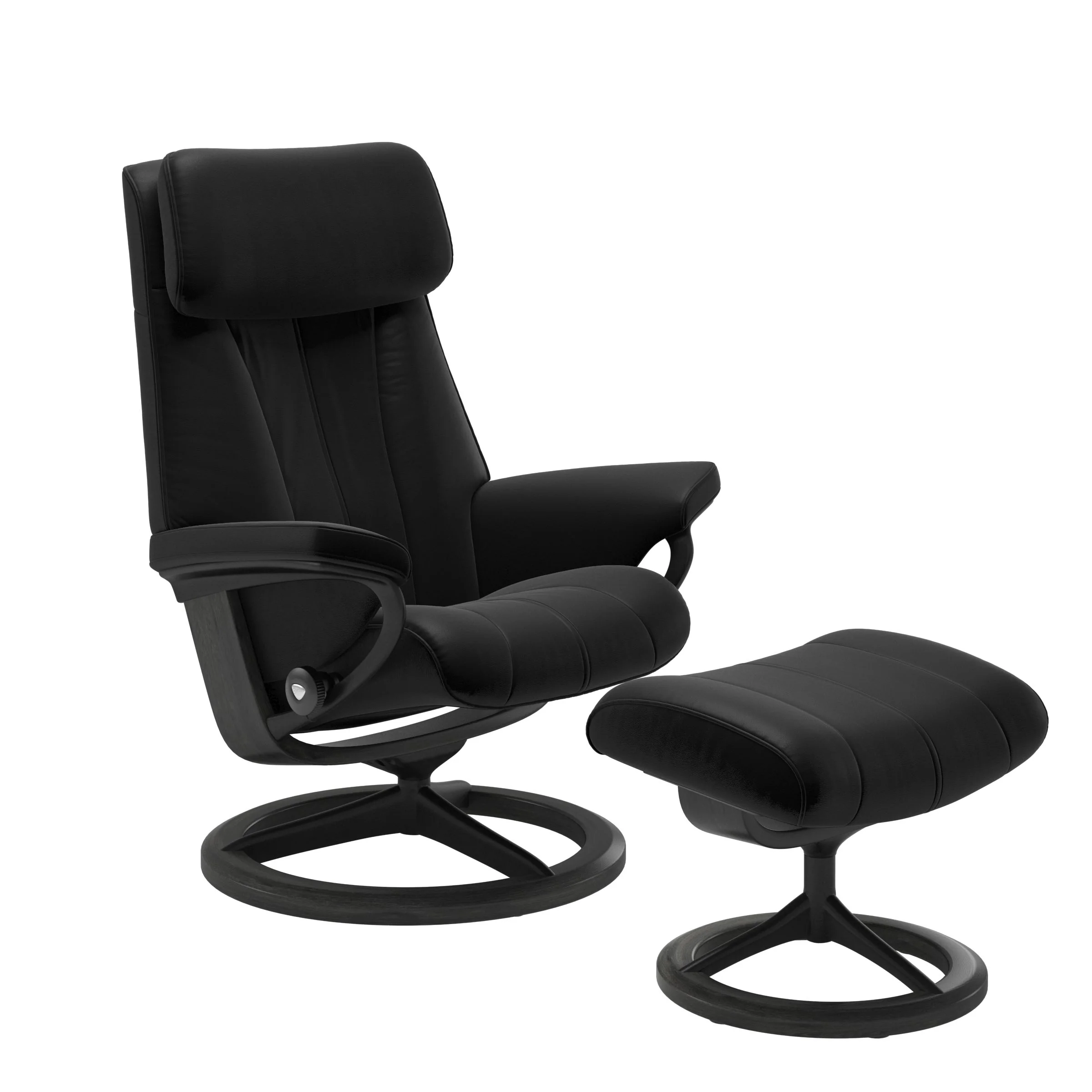 Stressless Paul Signature Sessel mit Hocker M Leder Batick Black Grau Mattschwarz