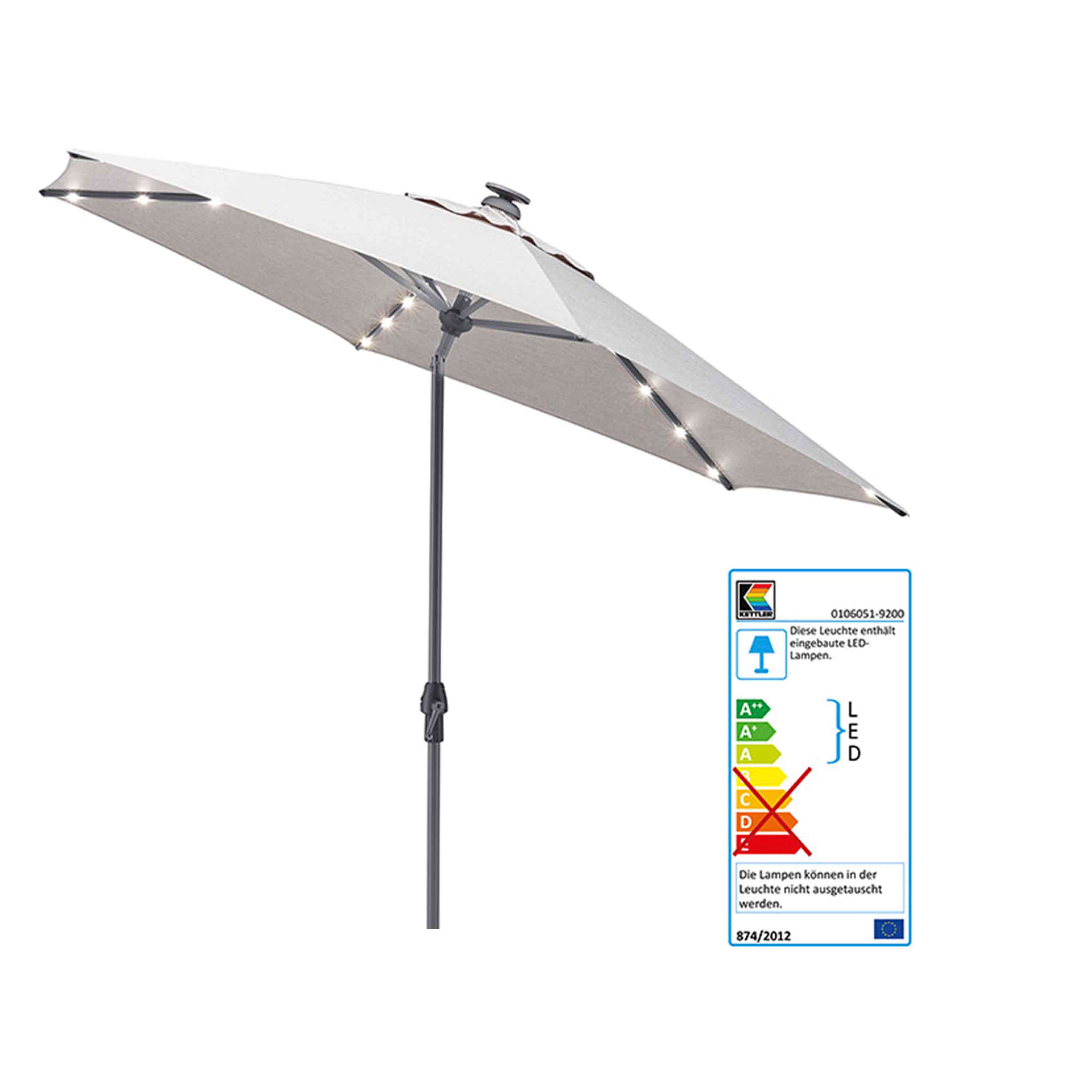 Kettler Sonnenschirm Easy Allround LED Kurbelschirm Ø 300 cm Anthrazit/Hellgrau Meliert