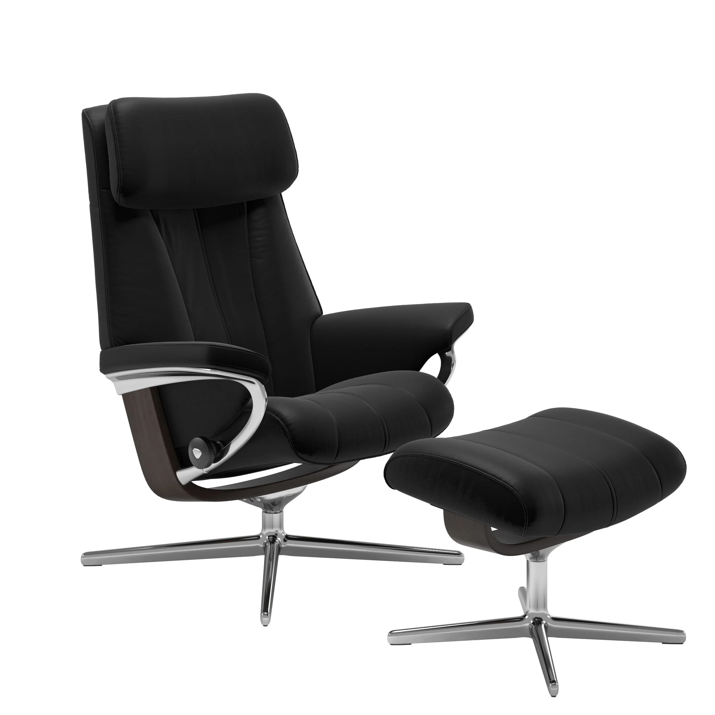 Stressless Paul Cross Sessel mit Hocker M Leder Batick Black Wenge Chrom