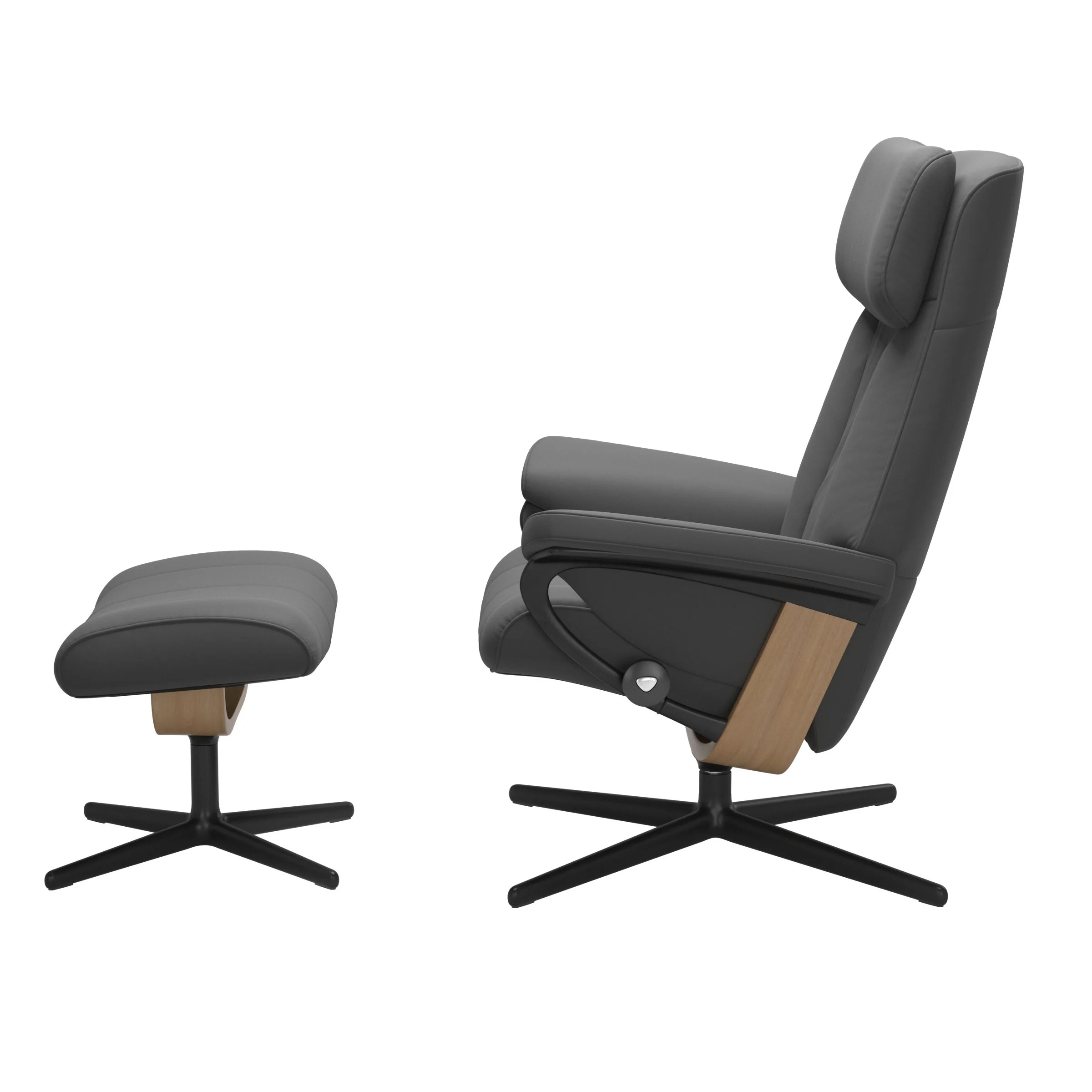 Stressless Paul Cross Sessel mit Hocker M Leder Batick Eiche Mattschwarz