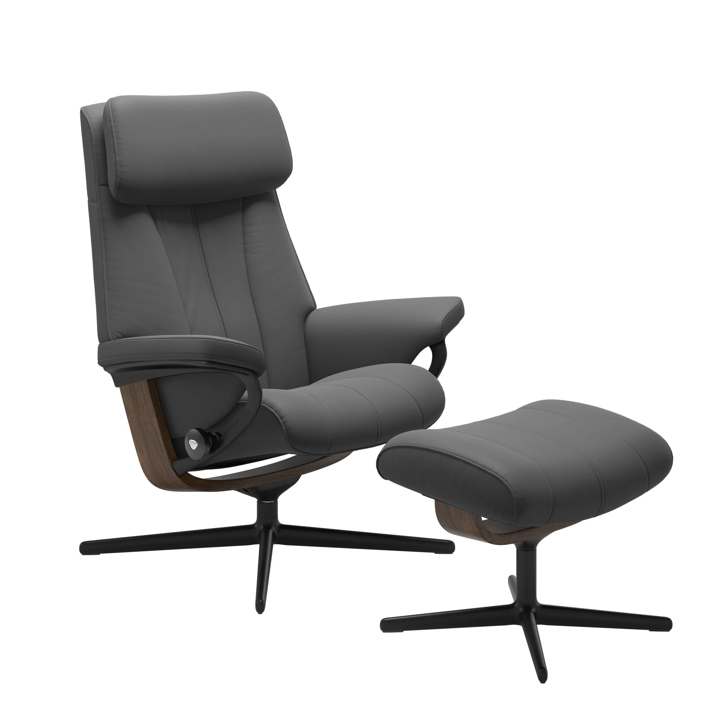 Stressless Paul Cross Sessel mit Hocker M Leder Batick Teak Mattschwarz