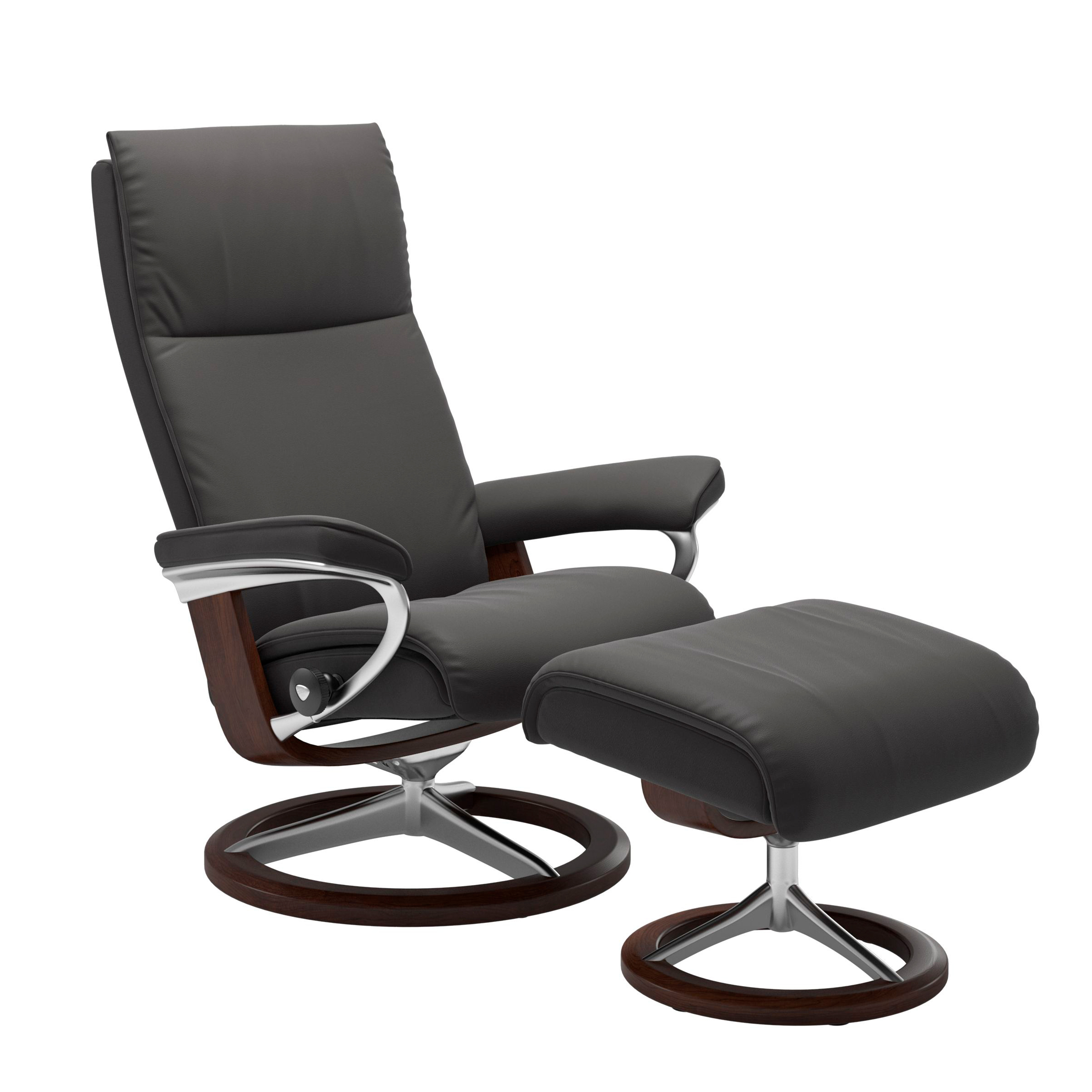Stressless Aura Signature Sessel mit Hocker M Leder Paloma Rock Braun Chrom