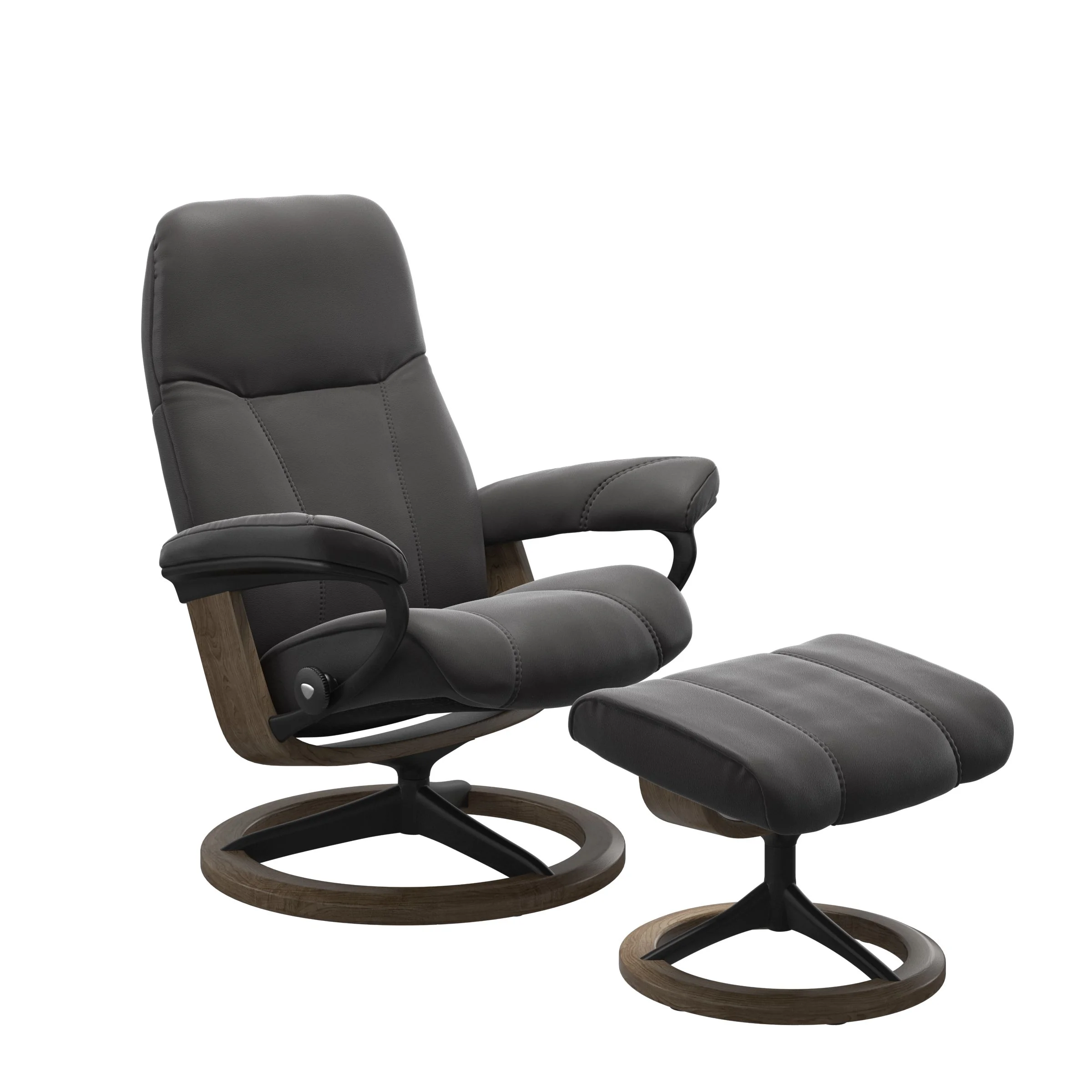 Stressless Consul Signature Sessel mit Hocker M Leder Paloma Rock Mattschwarz