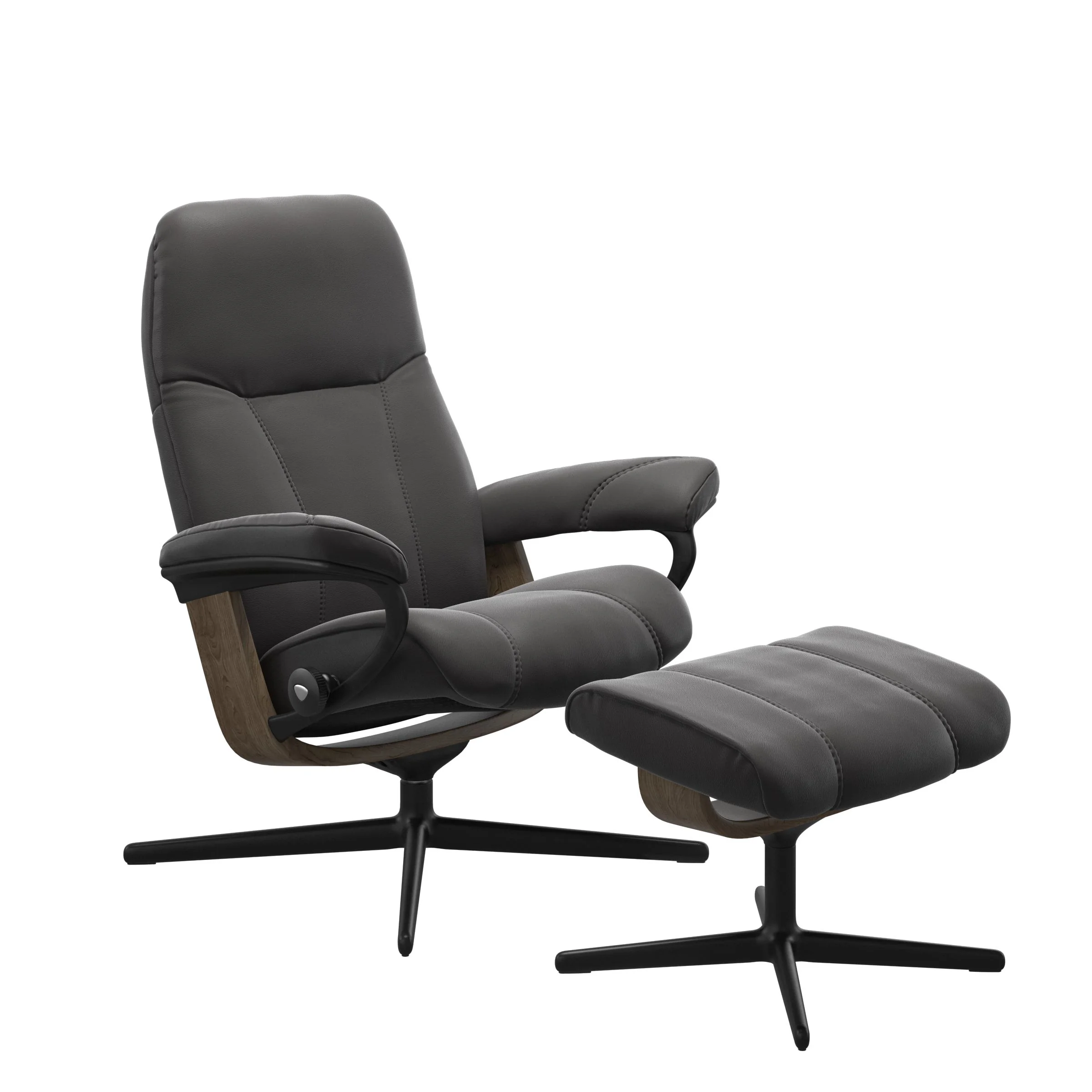 Stressless Consul Cross Sessel mit Hocker M Leder Paloma Rock Mattschwarz