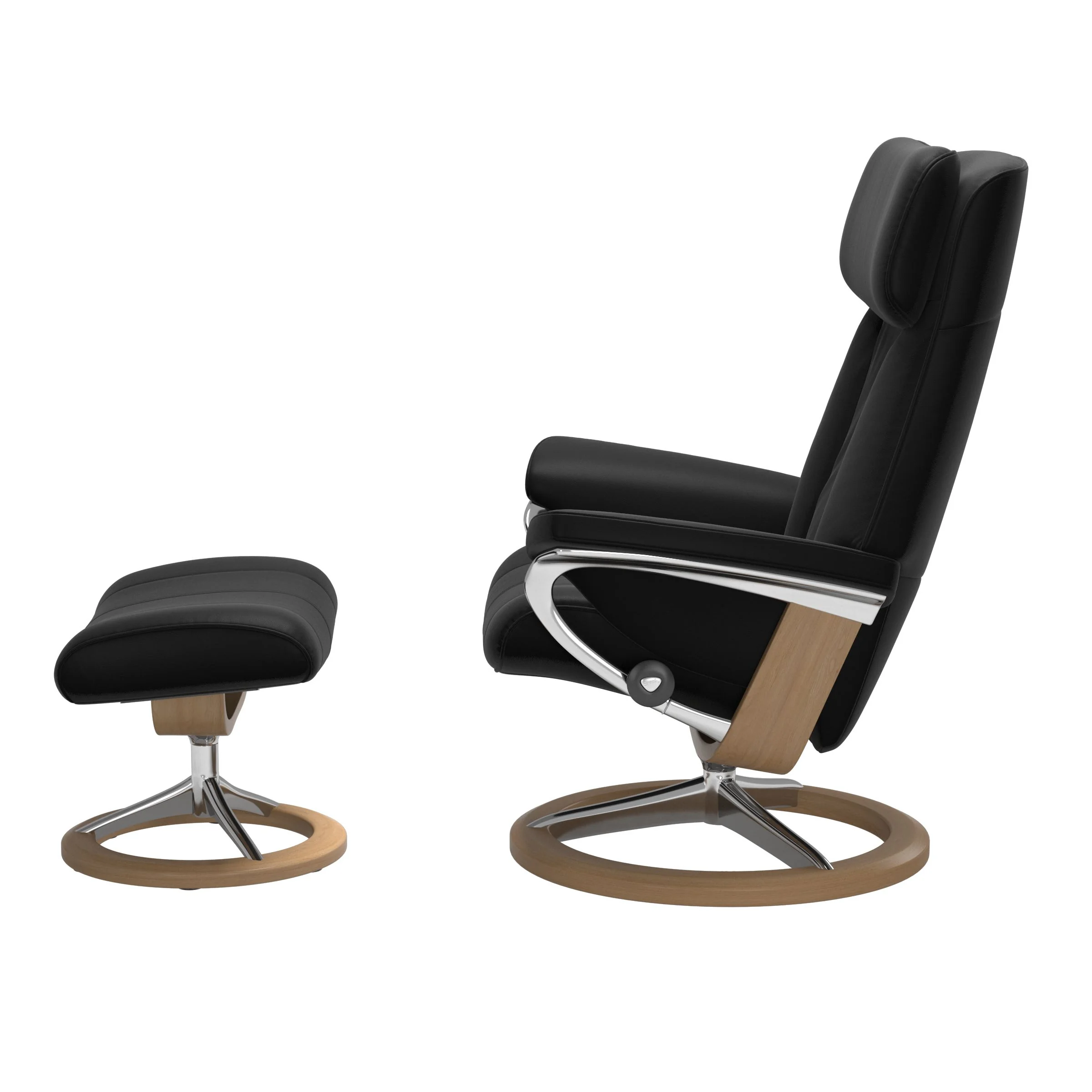 Stressless Paul Signature Sessel mit Hocker M Leder Batick Black Eiche Chrom