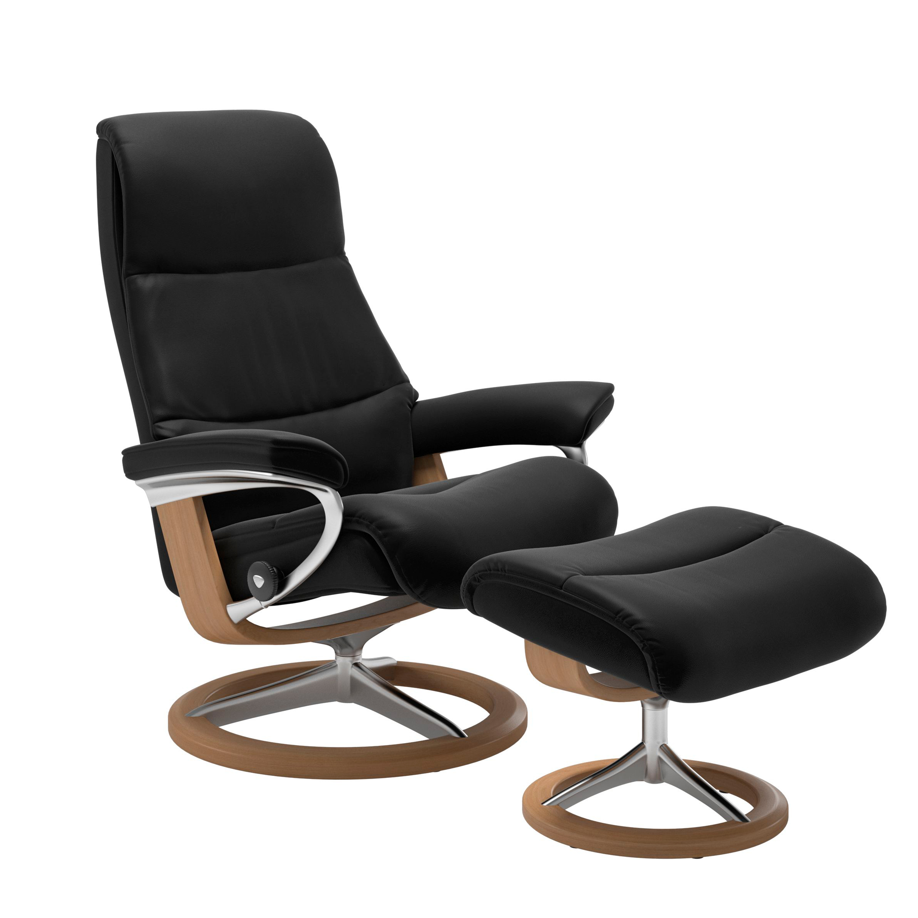 Stressless View Signature Sessel mit Hocker M Leder Paloma Black Eiche Chrom