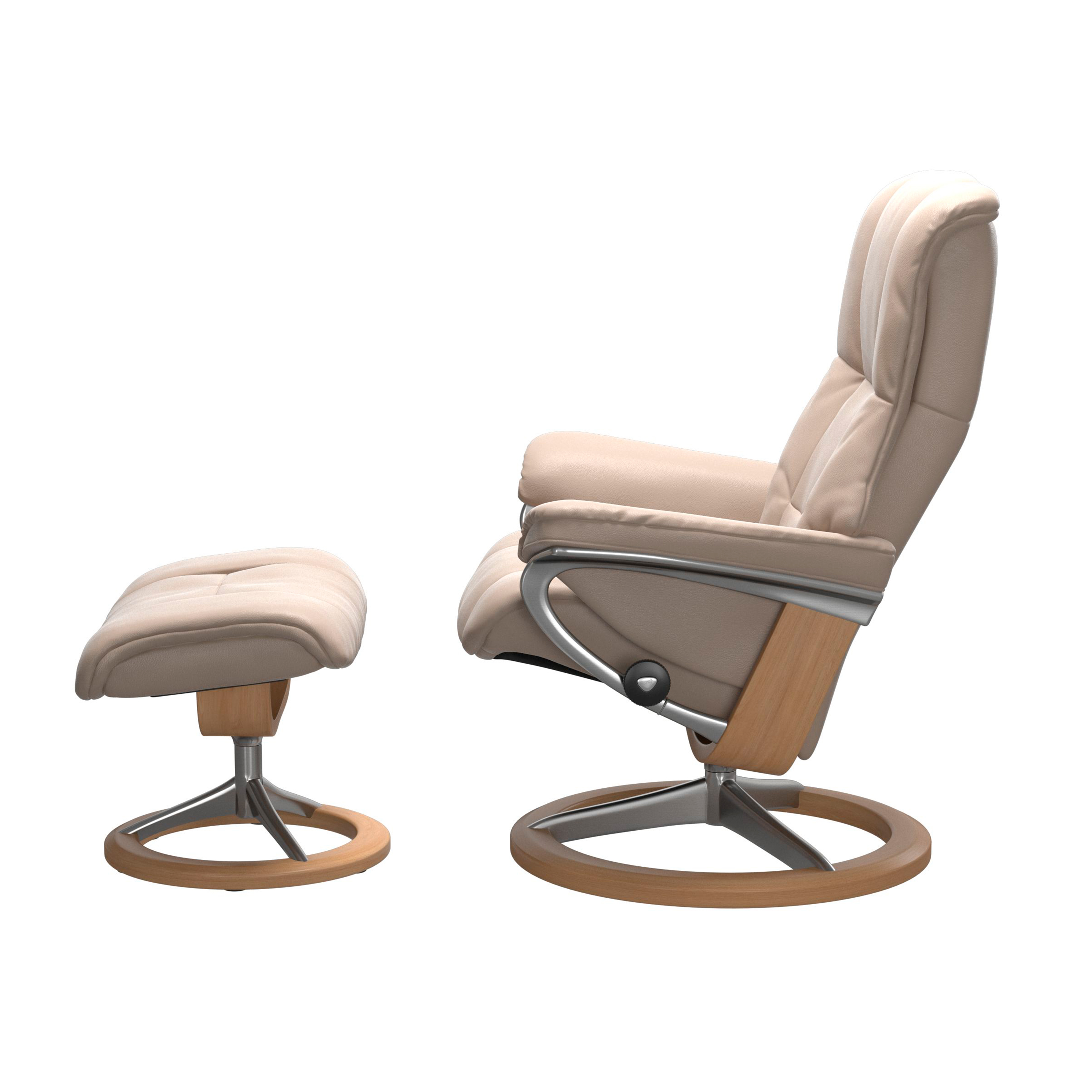 Stressless Mayfair Signature Sessel mit Hocker M Leder Cori Vanilla Eiche Chrom