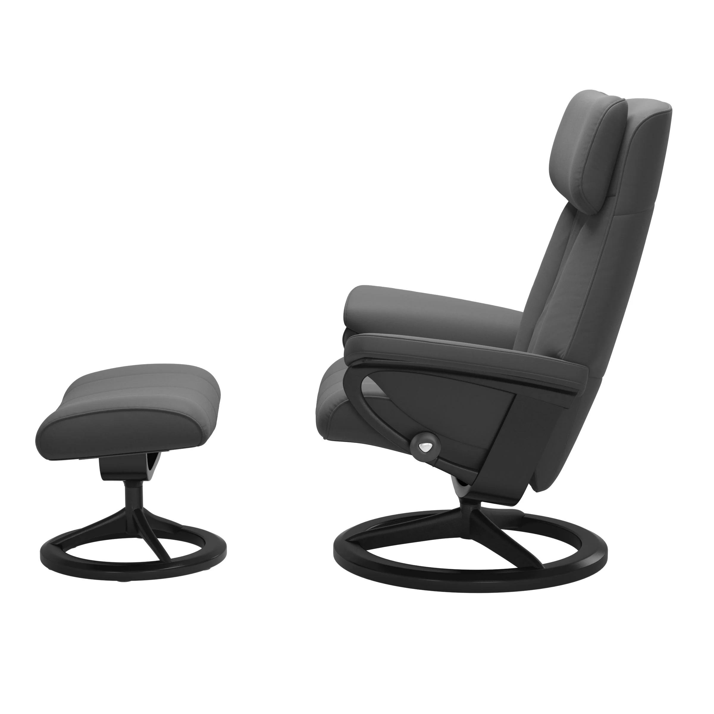Stressless Paul Signature Sessel mit Hocker M Leder Batick Grau Mattschwarz