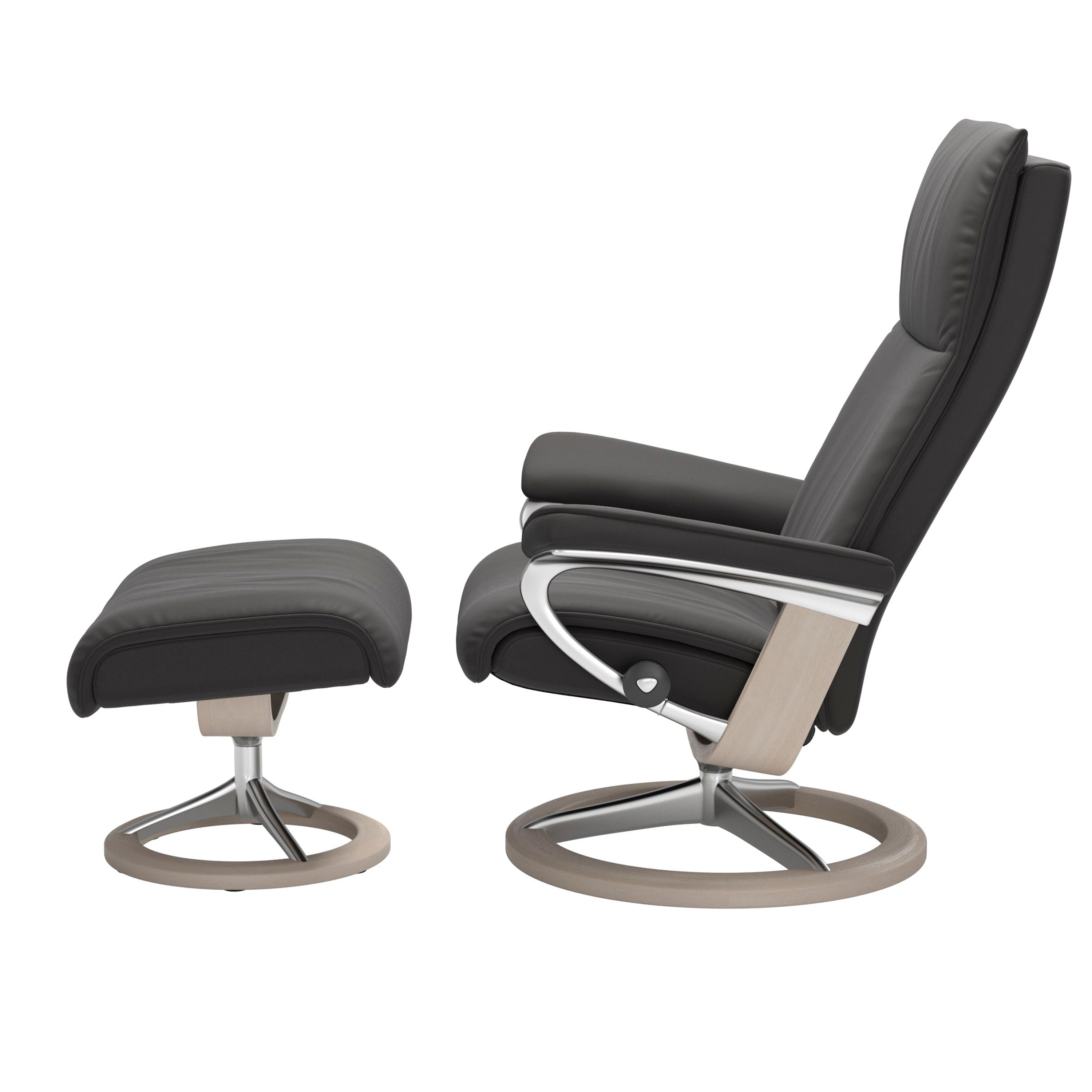 Stressless Aura Signature Sessel mit Hocker M Leder Paloma Rock Whitewash Chrom