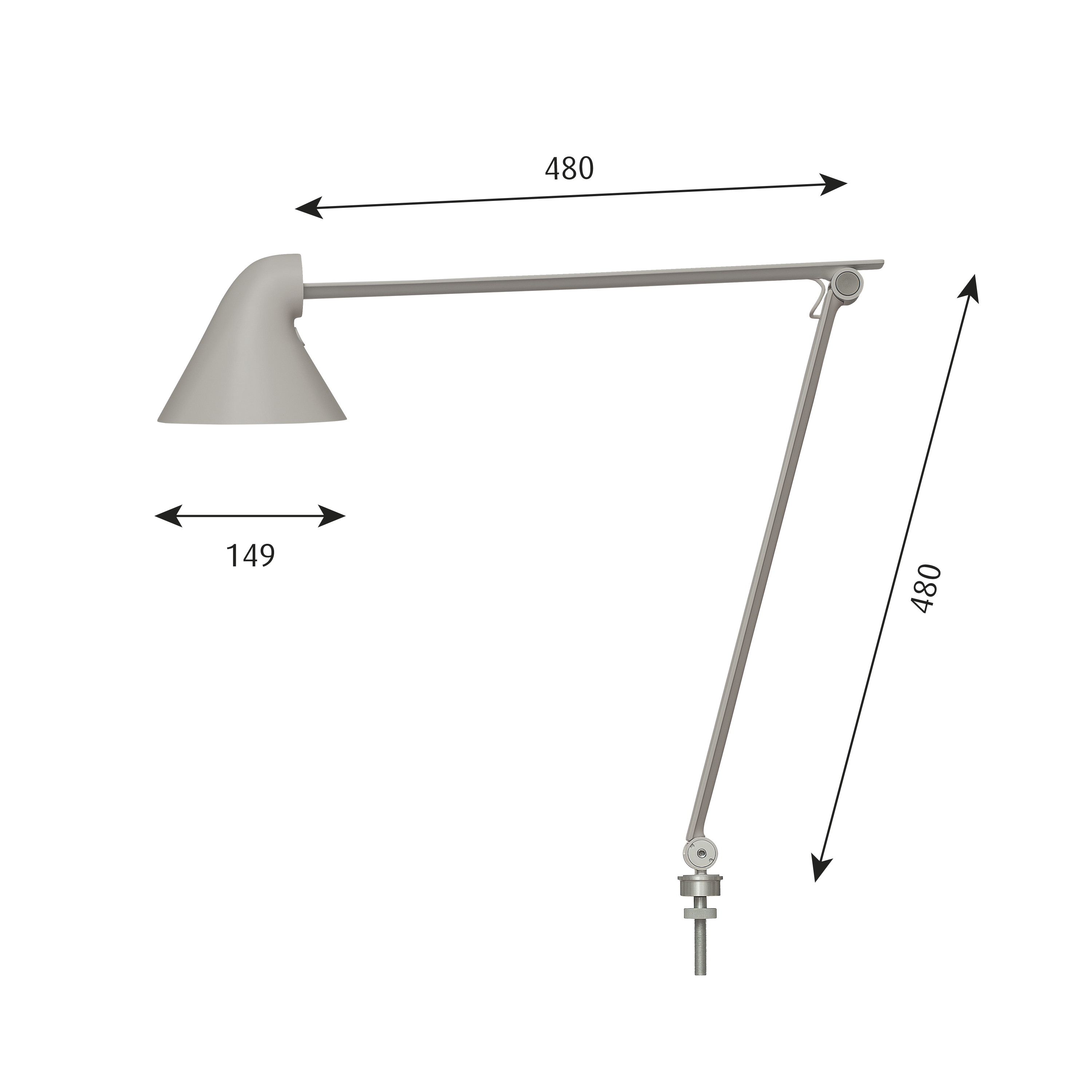 Louis Poulsen Tischleuchte NJP PIN Ø10 3000K Hellgrau Aluminium