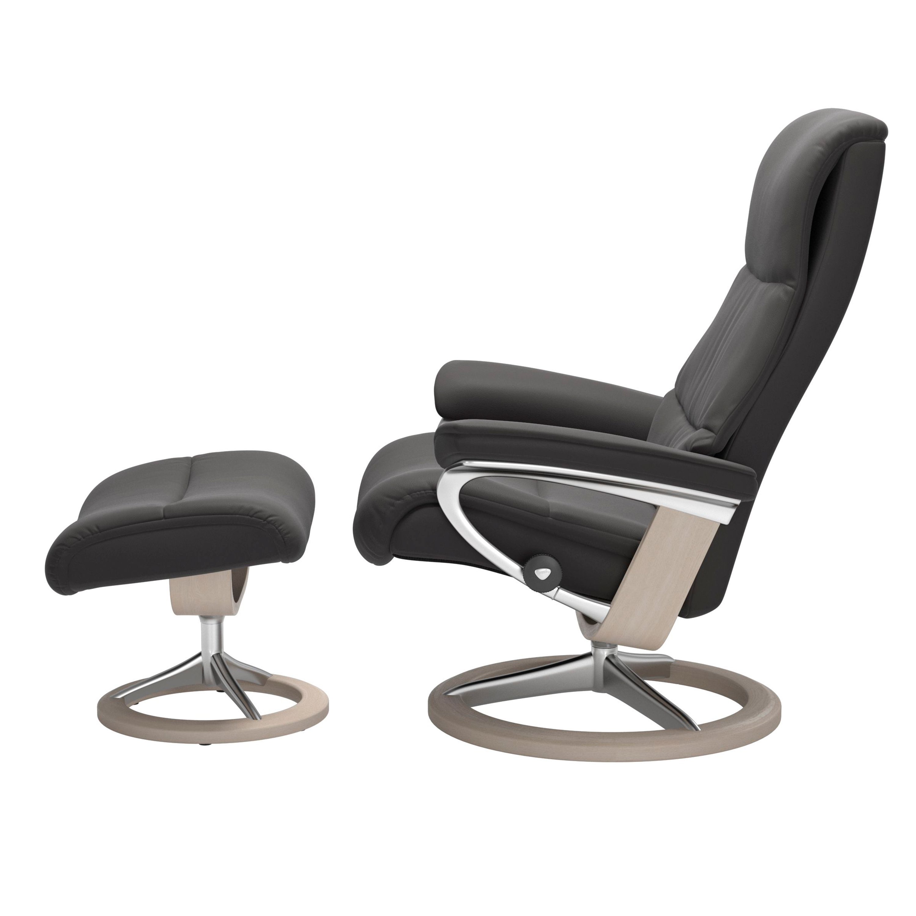 Stressless View Signature Sessel mit Hocker M Leder Paloma Rock Whitewash Chrom
