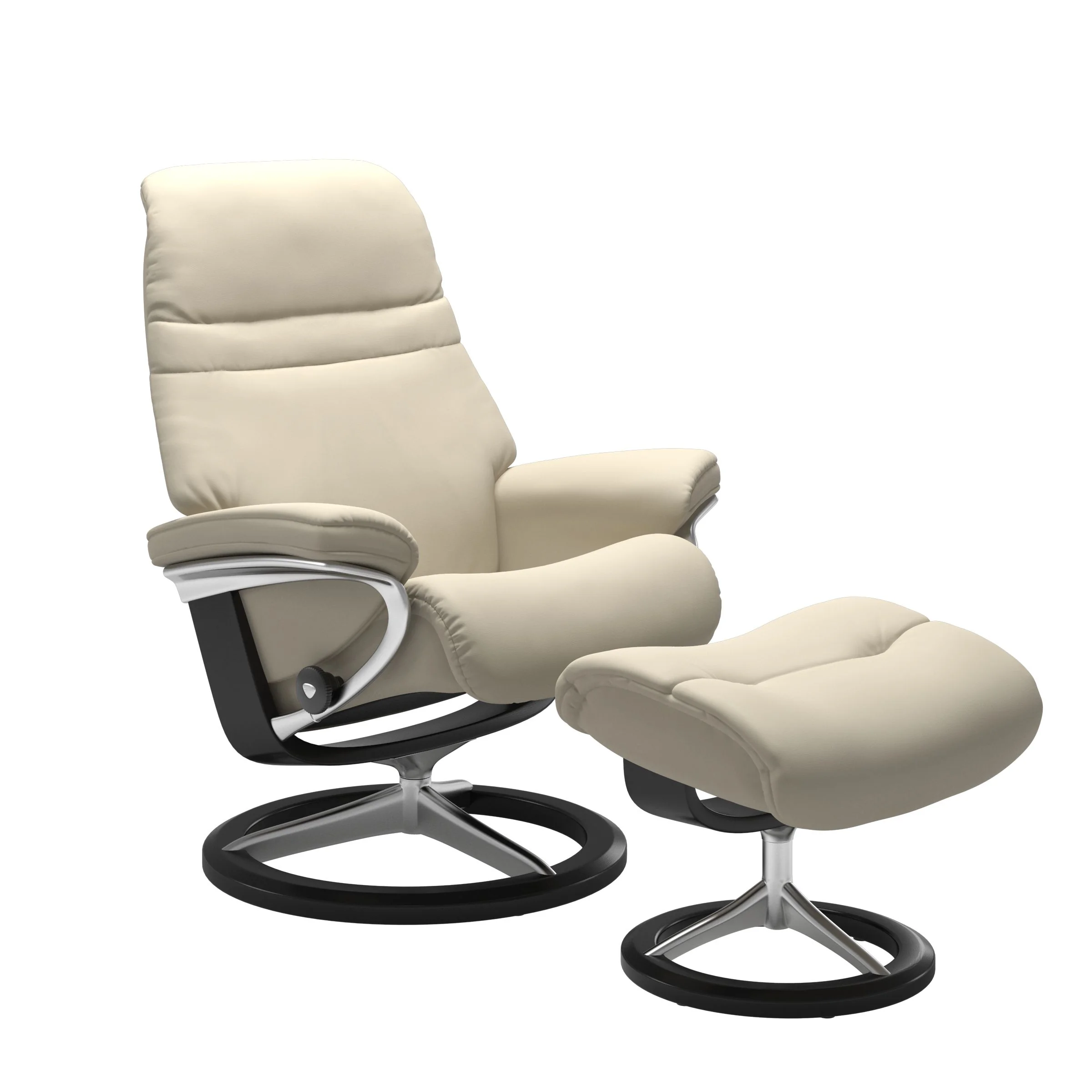Stressless Sunrise Signature Sessel mit Hocker M Leder Batick Cream Schwarz Chrom