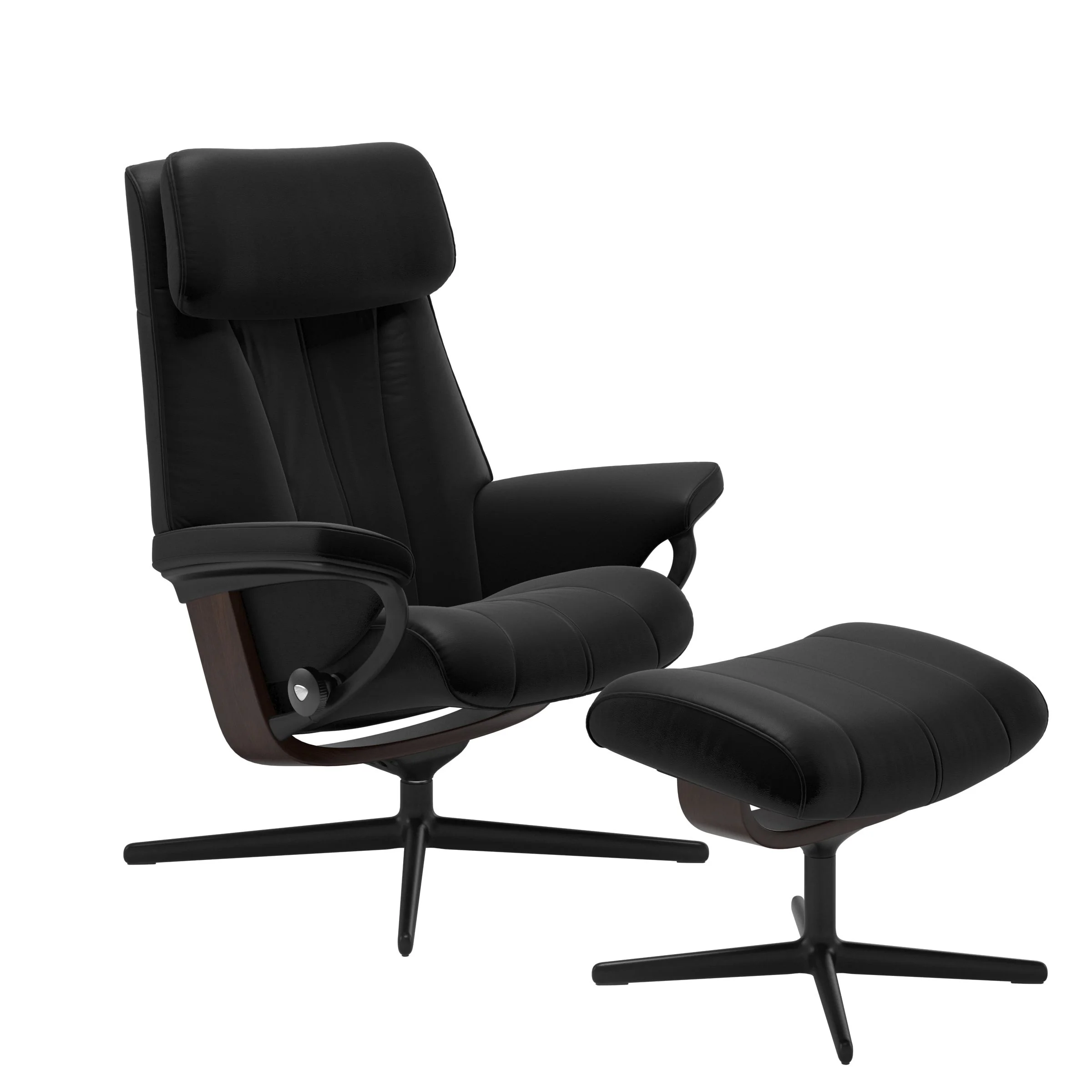 Stressless Paul Cross Sessel mit Hocker M Leder Batick Black Braun Mattschwarz