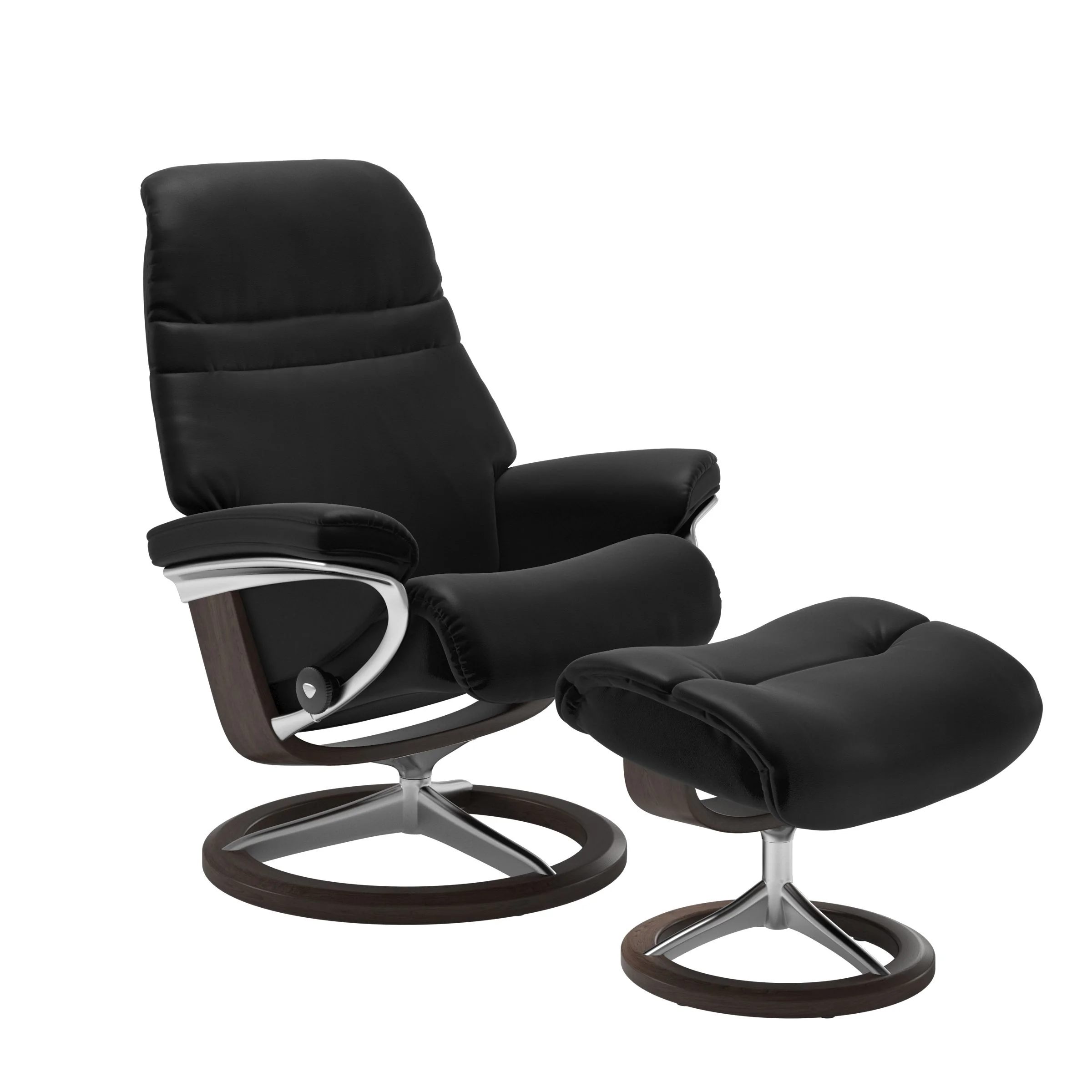 Stressless Sunrise Signature Sessel mit Hocker M Leder Batick Black Wenge Chrom