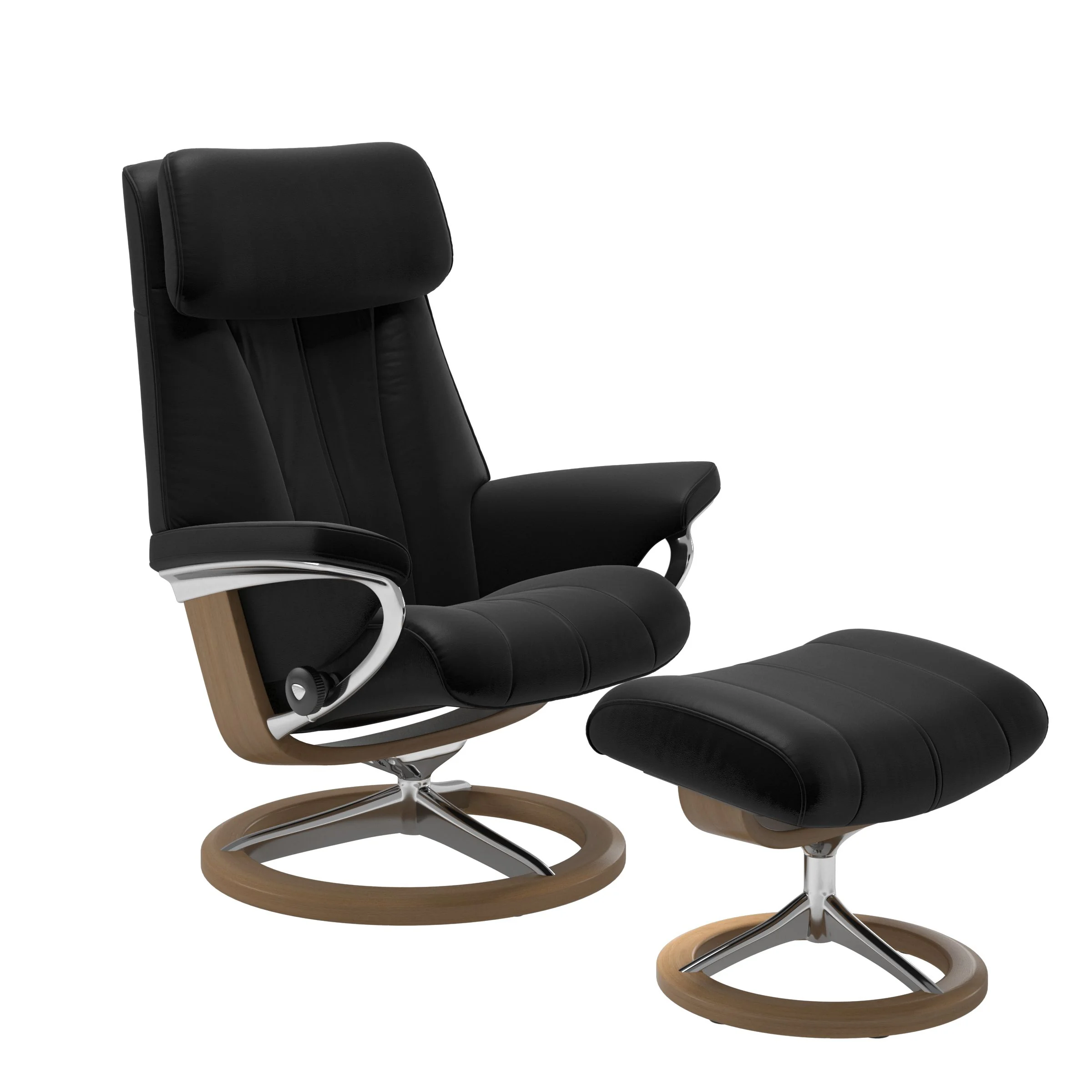 Stressless Paul Signature Sessel mit Hocker M Leder Batick Black Eiche Chrom