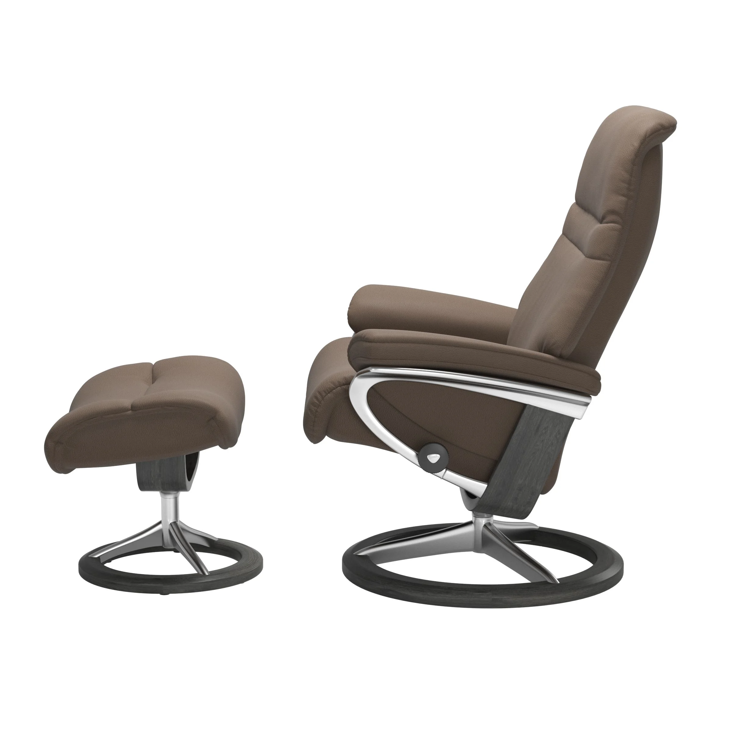 Stressless Sunrise Signature Sessel mit Hocker M Leder Batick Mole Grau Chrom