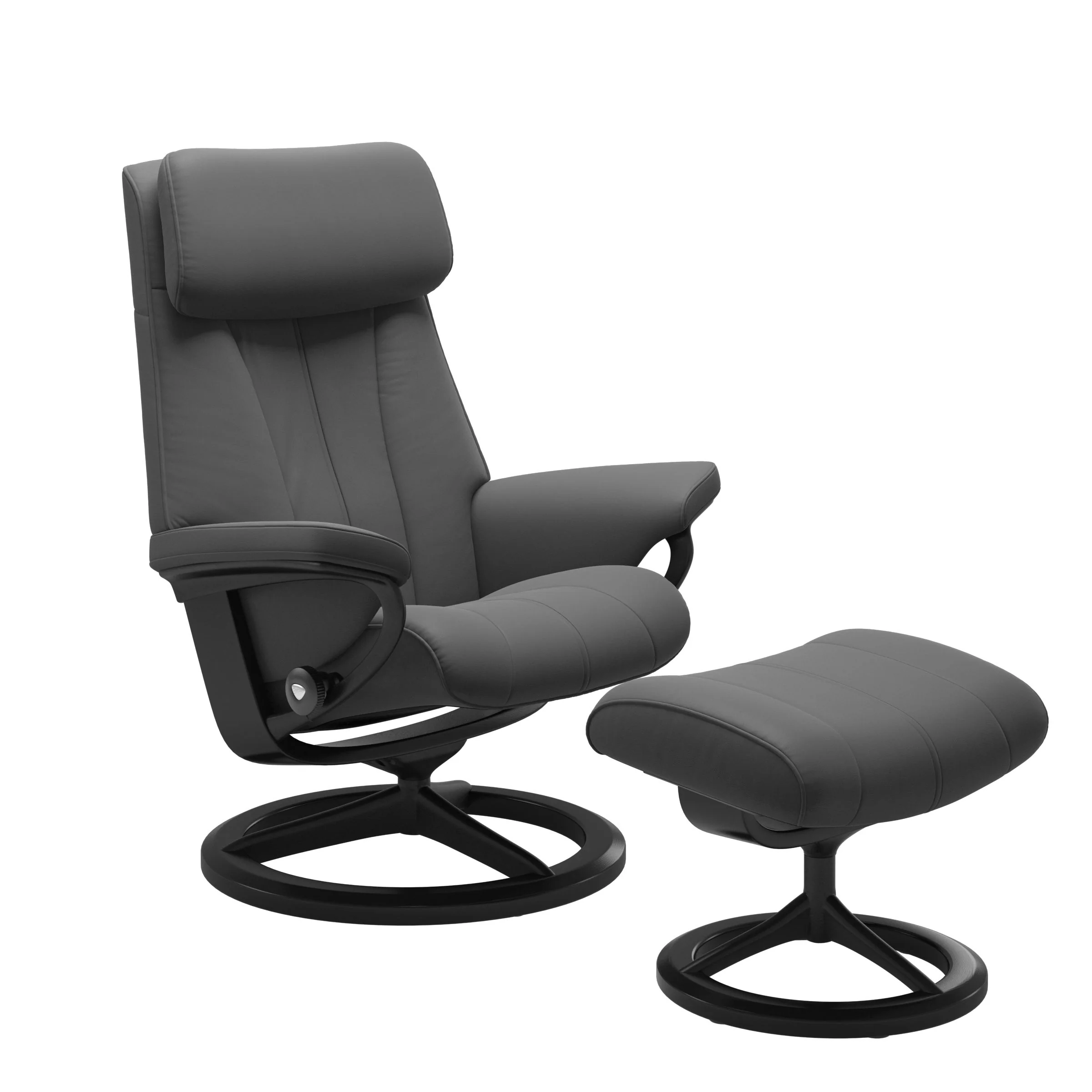 Stressless Paul Signature Sessel mit Hocker M Leder Batick Grau Mattschwarz