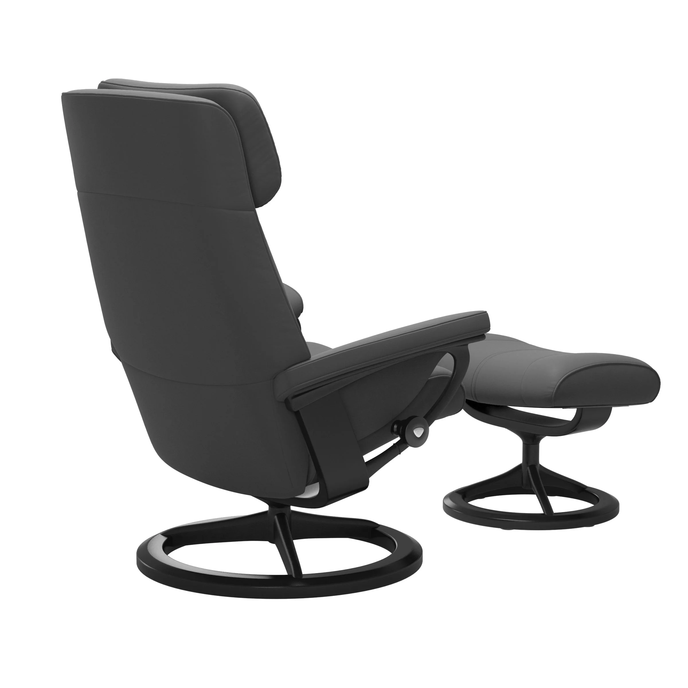 Stressless Paul Signature Sessel mit Hocker M Leder Batick Grau Mattschwarz