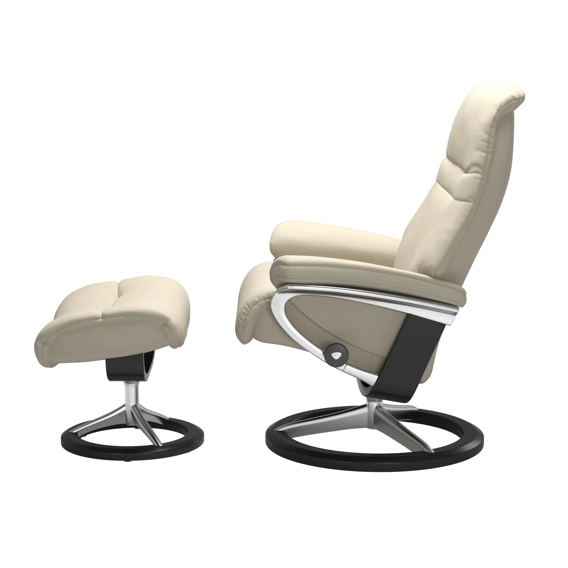 Stressless Sunrise Signature Sessel mit Hocker M Leder Batick Cream Schwarz Chrom