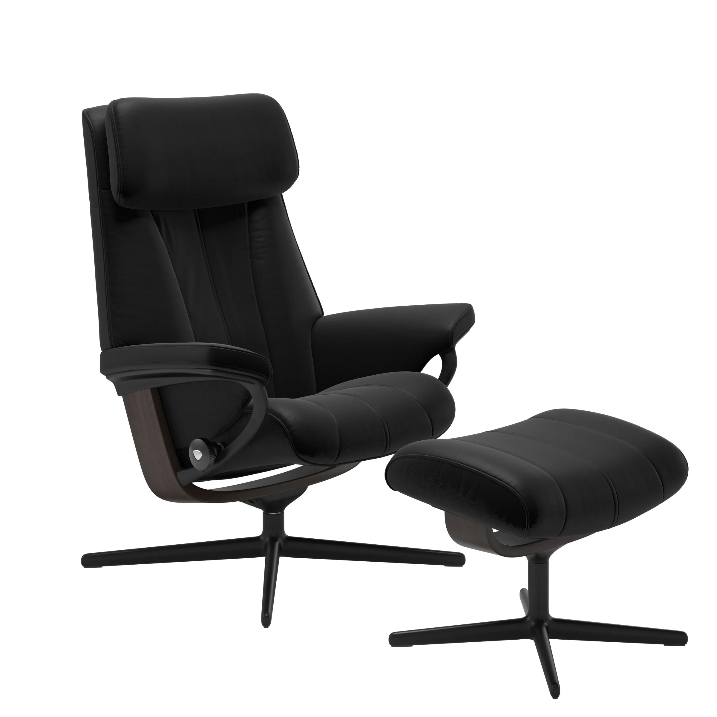 Stressless Paul Cross Sessel mit Hocker M Leder Batick Black Wenge Mattschwarz