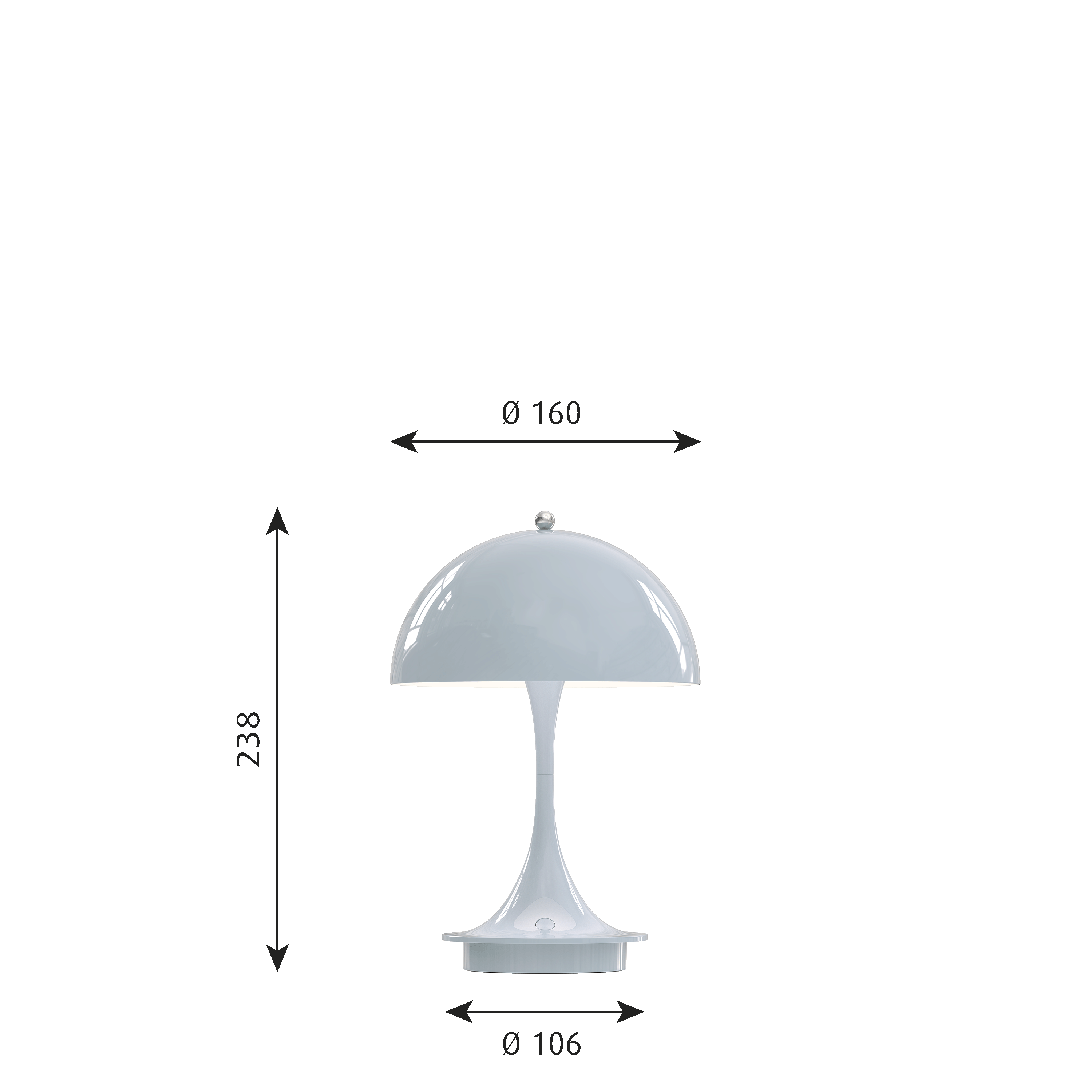 Louis Poulsen Tischleuchte Panthella Portable Metal V2 Blassblau