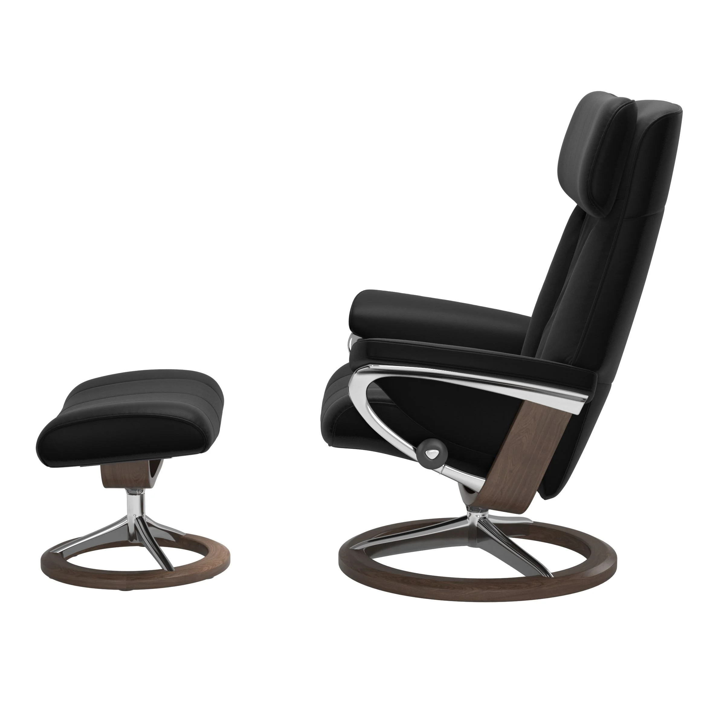 Stressless Paul Signature Sessel mit Hocker M Leder Batick Black Walnuss Chrom