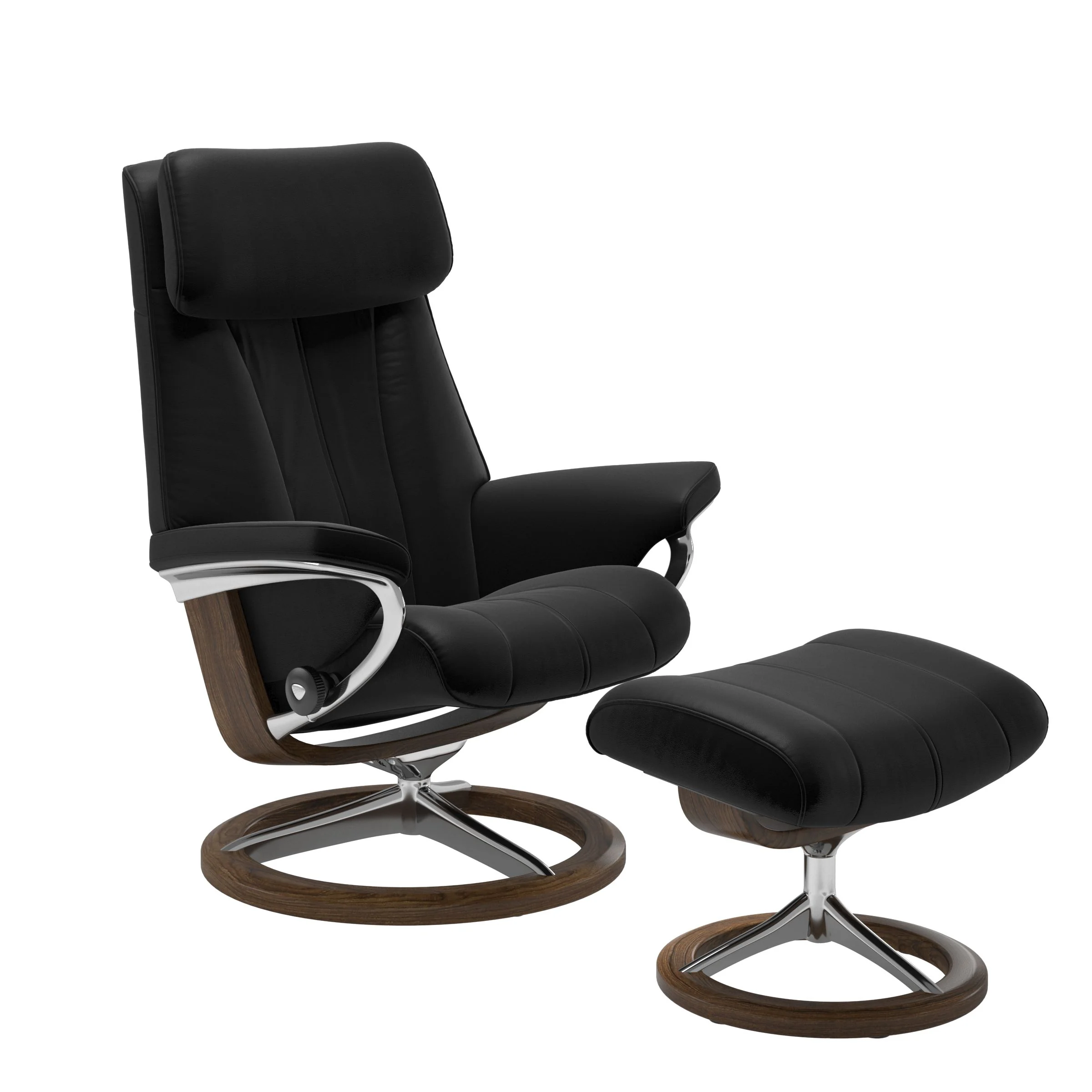 Stressless Paul Signature Sessel mit Hocker M Leder Batick Black Teak Chrom