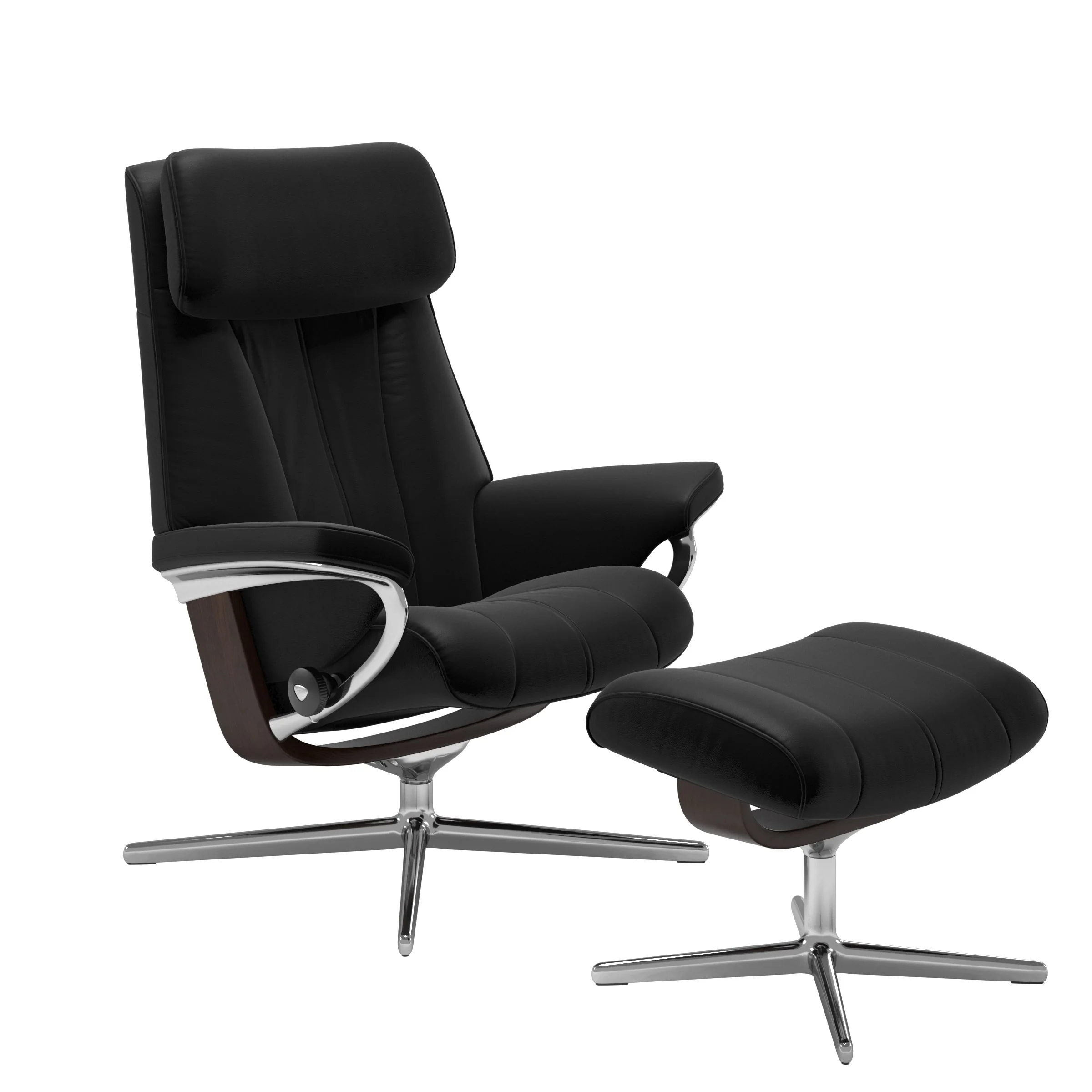 Stressless Paul Cross Sessel mit Hocker M Leder Batick Black Braun Chrom