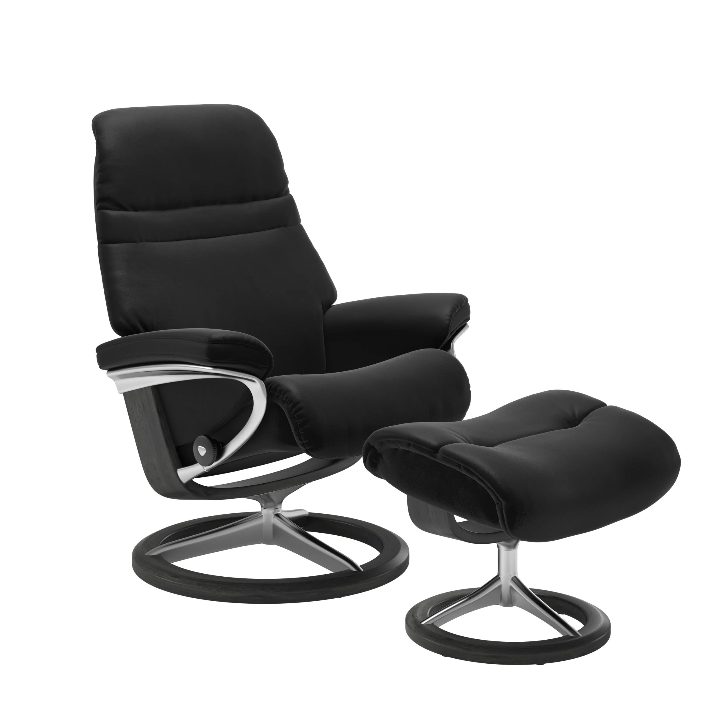 Stressless Sunrise Signature Sessel mit Hocker M Leder Paloma Black Grau Chrom