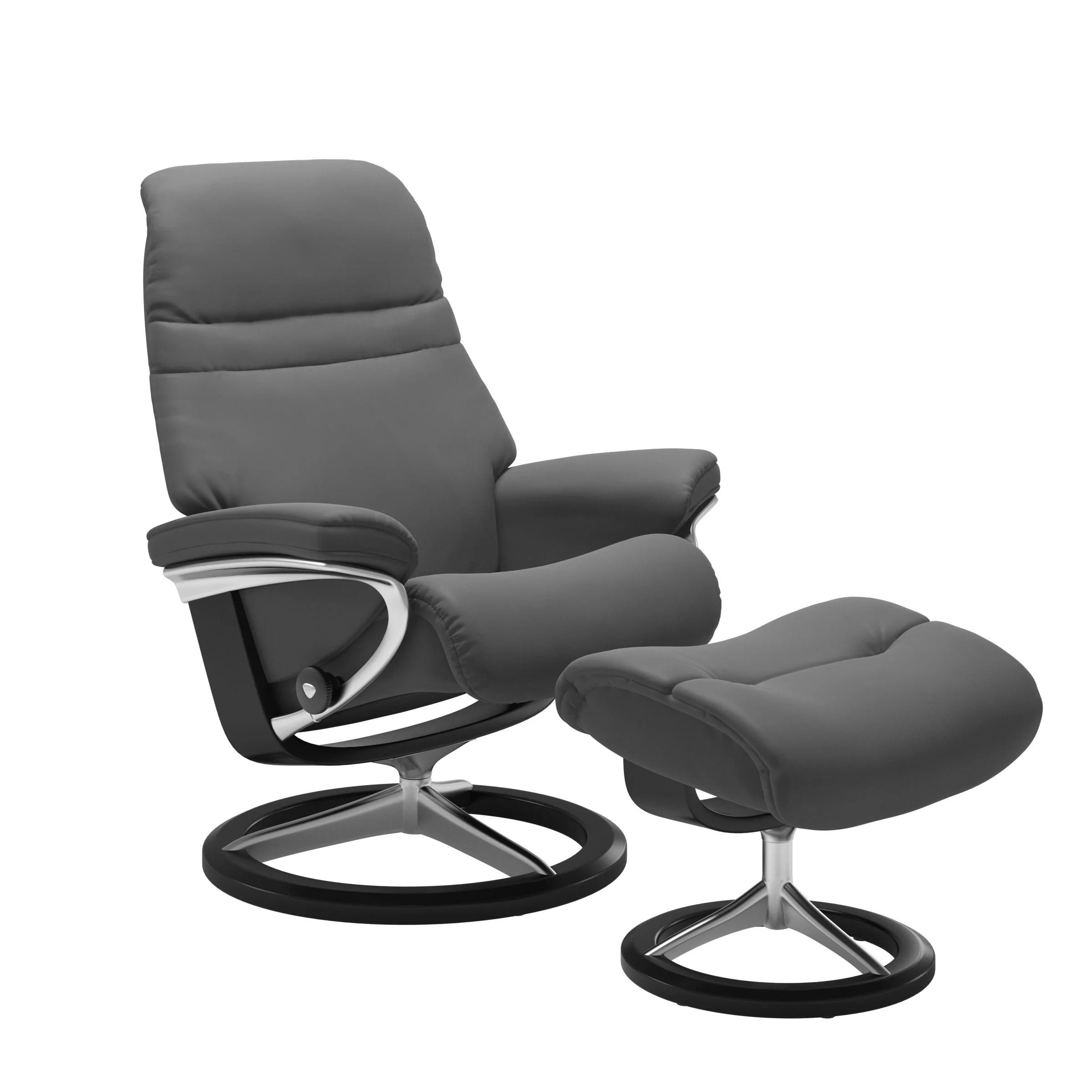 Stressless Sunrise Signature Sessel mit Hocker M Leder Batick Schwarz Chrom